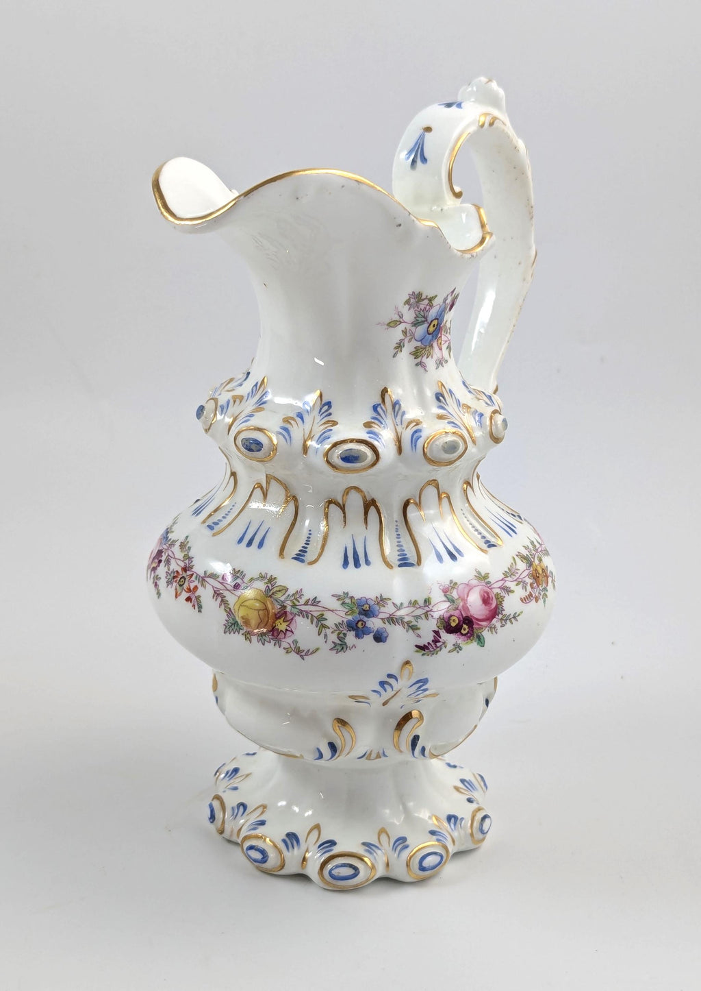 Antique Dresden Porcelain Jug: Hand-Painted Floral Spray, Gilded Accents