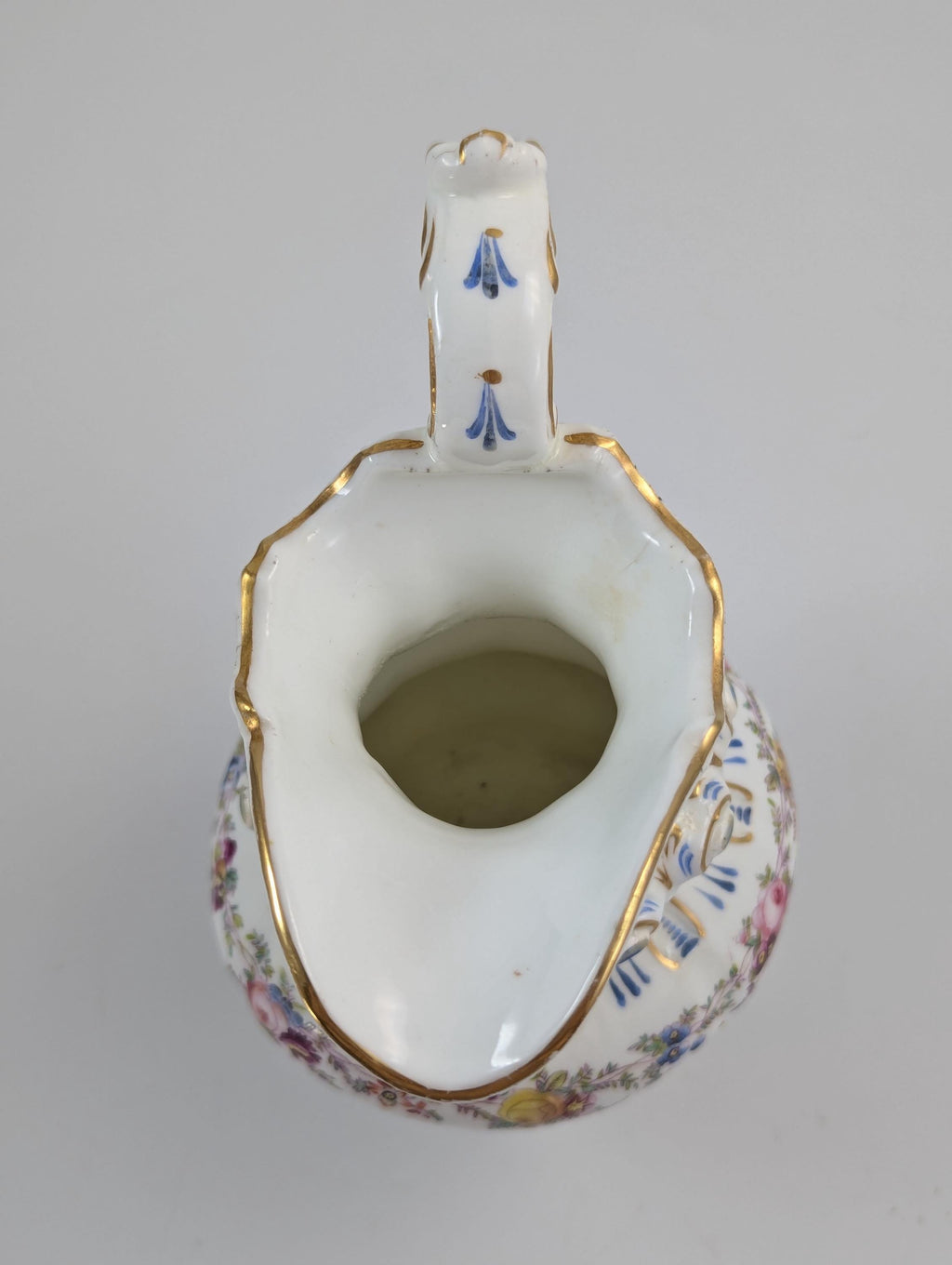 Antique Dresden Porcelain Jug: Hand-Painted Floral Spray, Gilded Accents