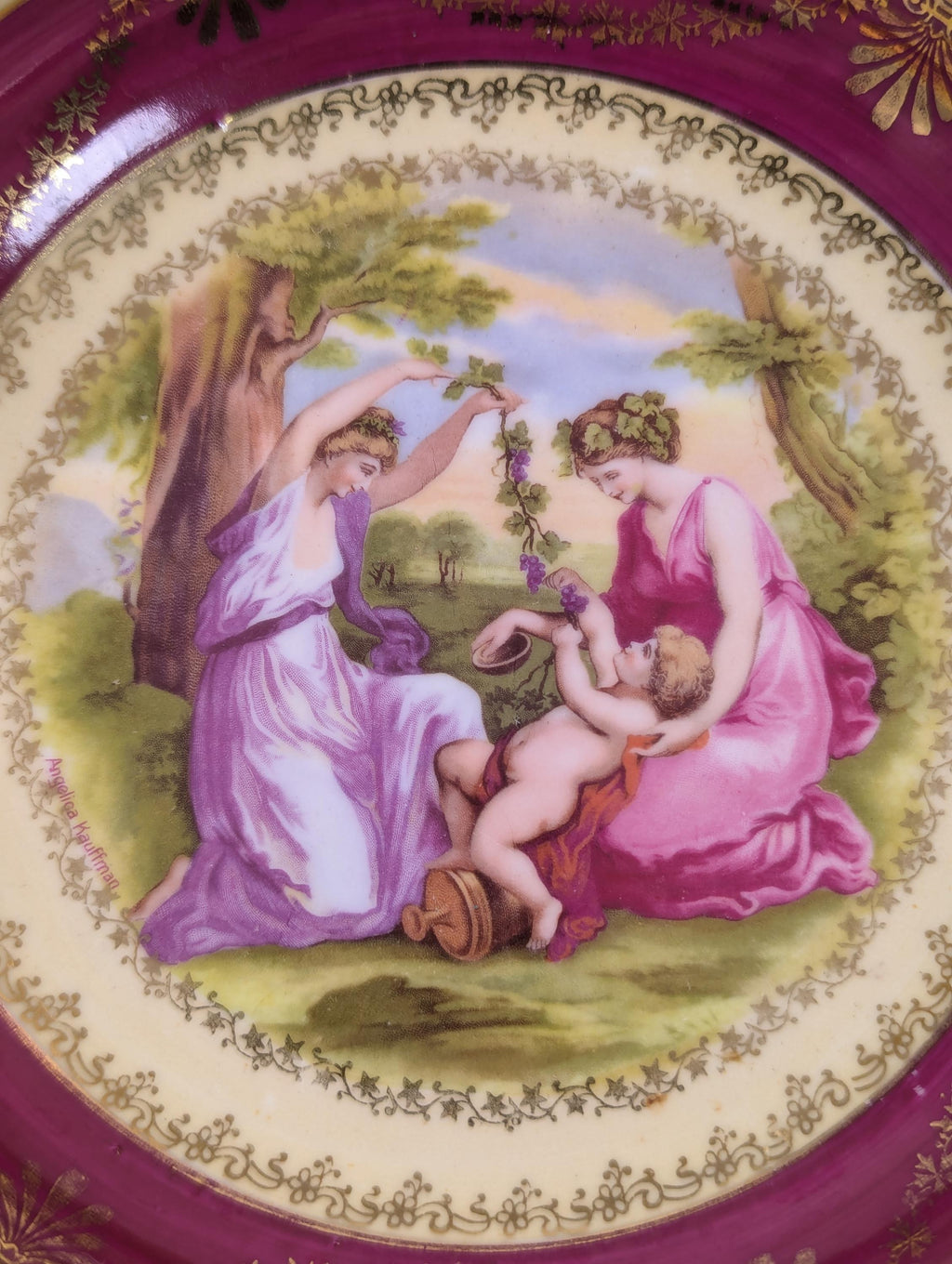 Beyer & Bock antique hand-painted porcelain cabinet plate, Angelica Kauffman Neoclassical Scene, Volkstedt-Rudolstadt, c. 1905
