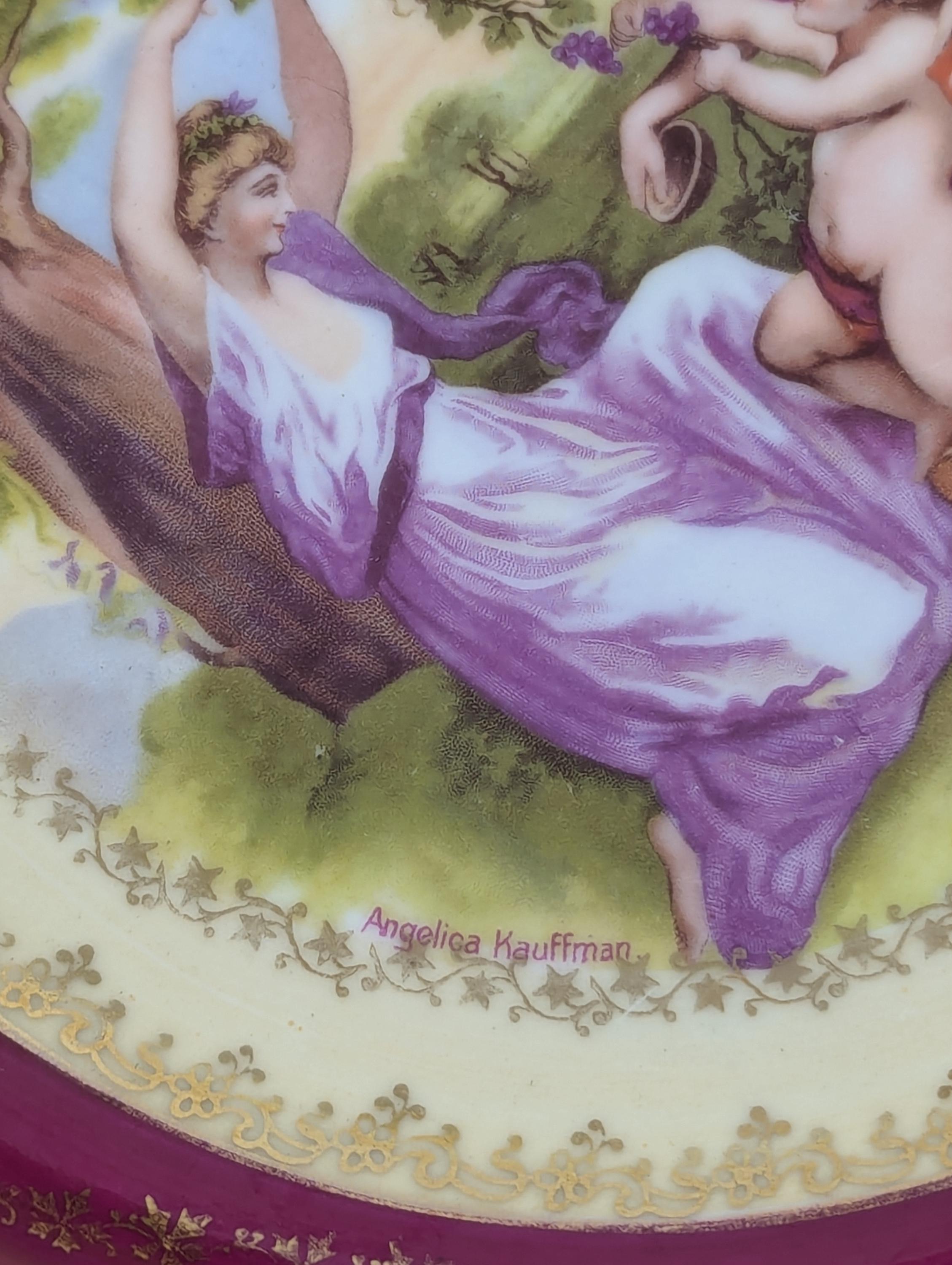 Beyer & Bock antique hand-painted porcelain cabinet plate, Angelica Kauffman Neoclassical Scene, Volkstedt-Rudolstadt, c. 1905