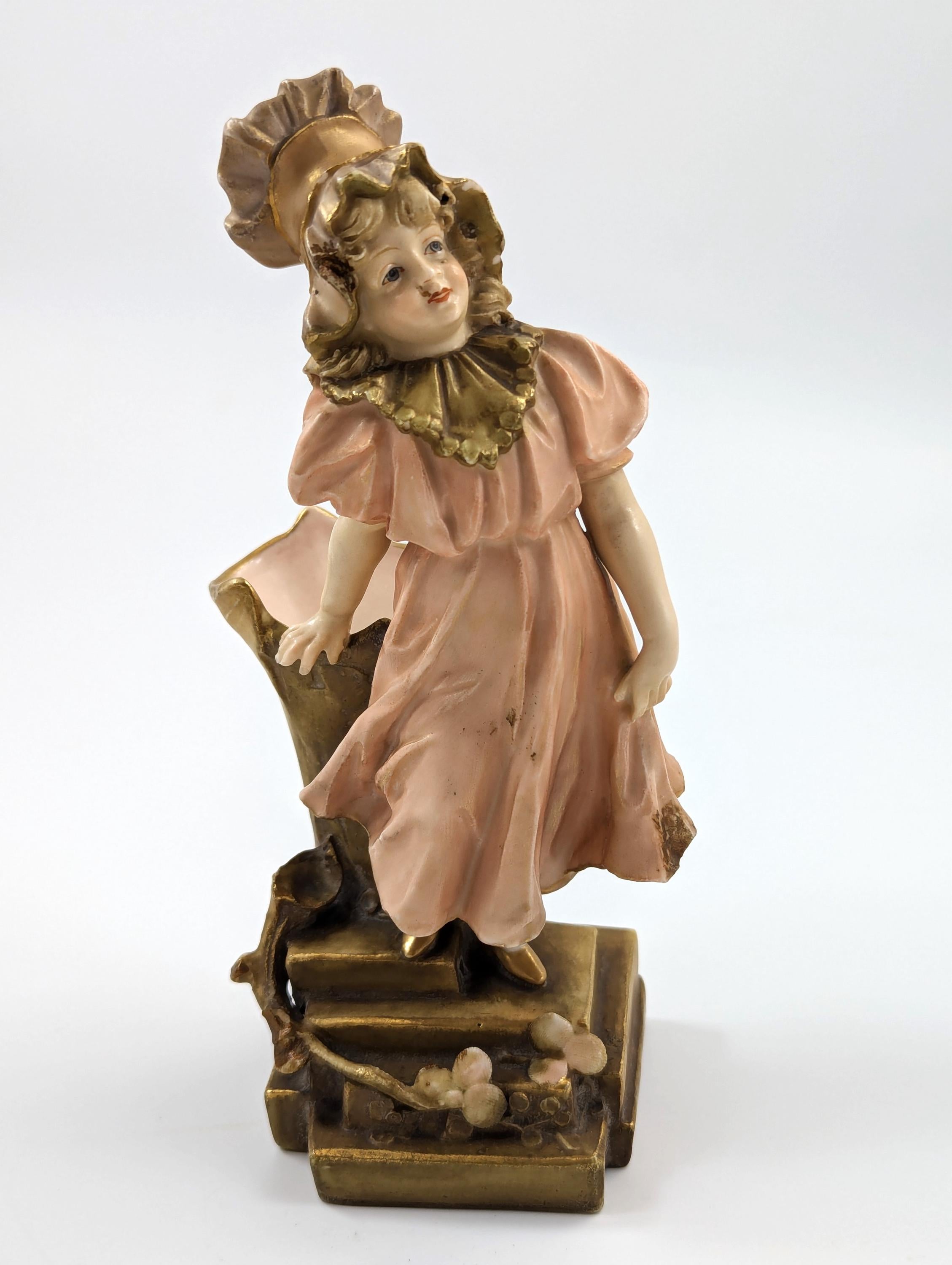 Antique Porcelain Figurine/Vase Planter by Ernst Wahliss, Teplitz-Turn, Austria, c. 1897