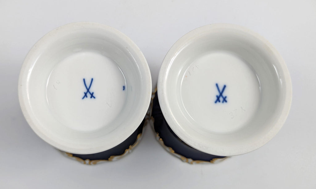 Antique Meissen Cobalt Porcelain Vases: Hand-Painted Floral Cache Pots, 1930s