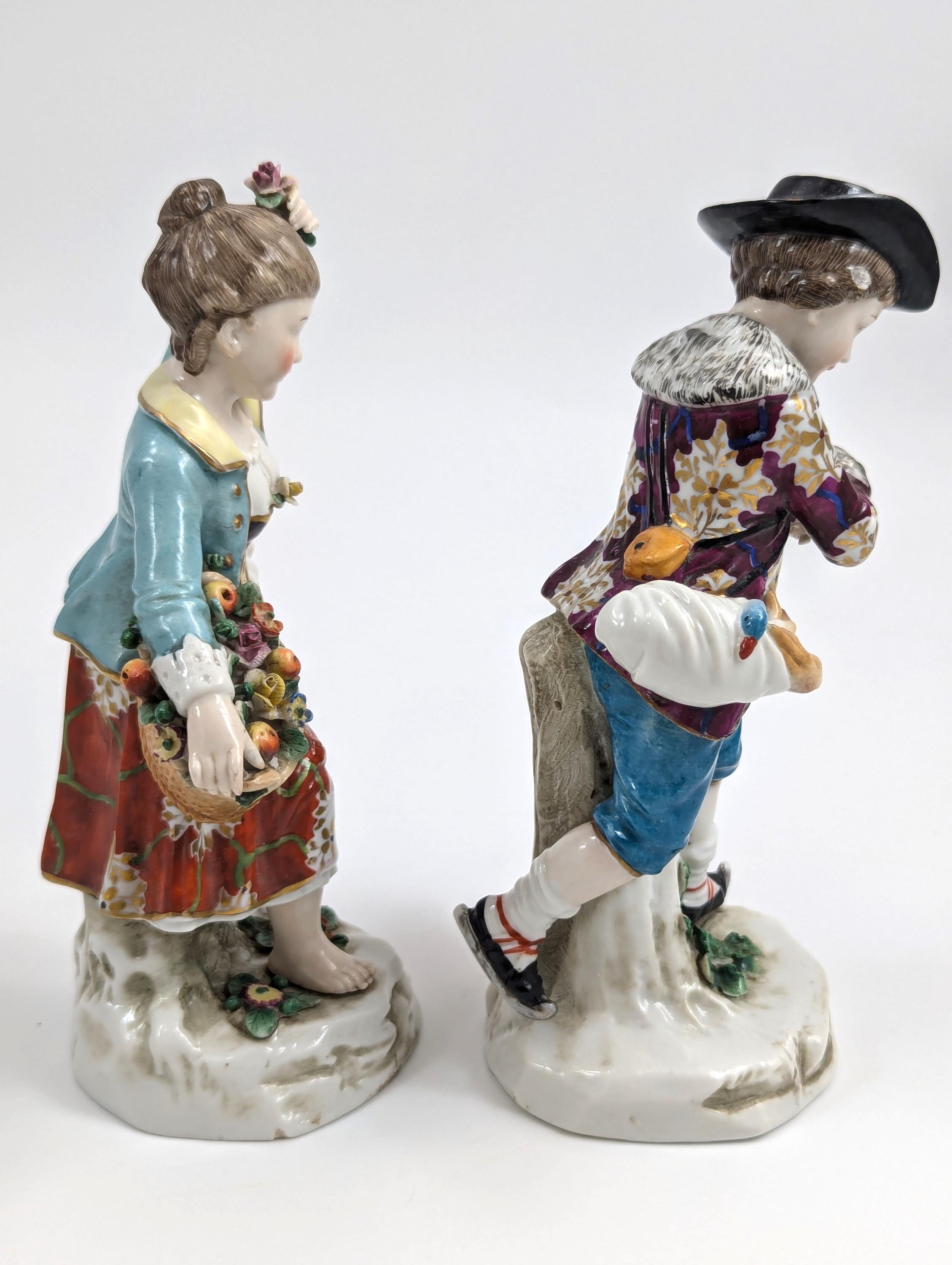 Samson porcelain "Seasons" antique figurines pair, Summer & Winter, Chelsea Anchor Mark, 19th century