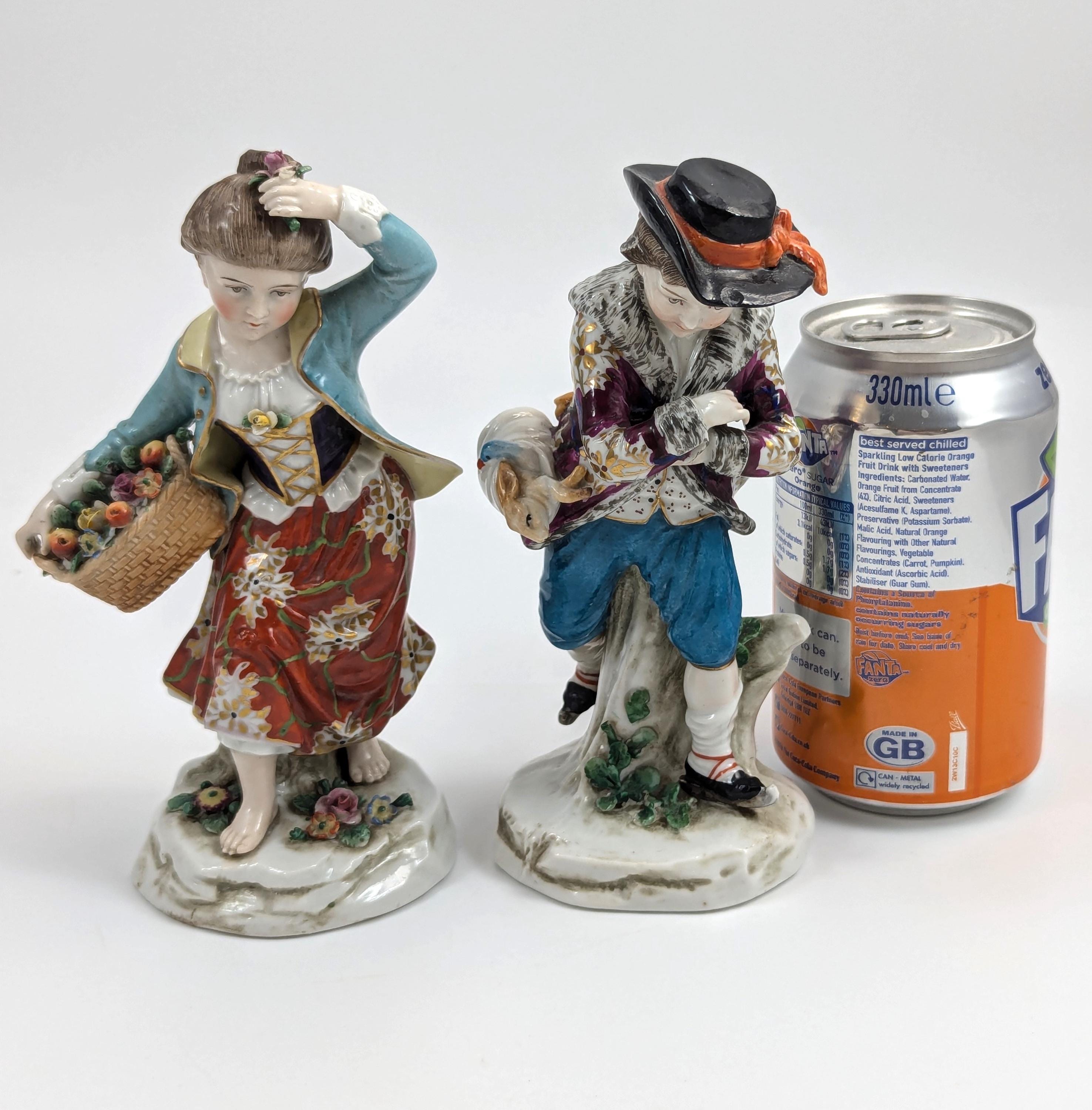 Samson porcelain "Seasons" antique figurines pair, Summer & Winter, Chelsea Anchor Mark, 19th century