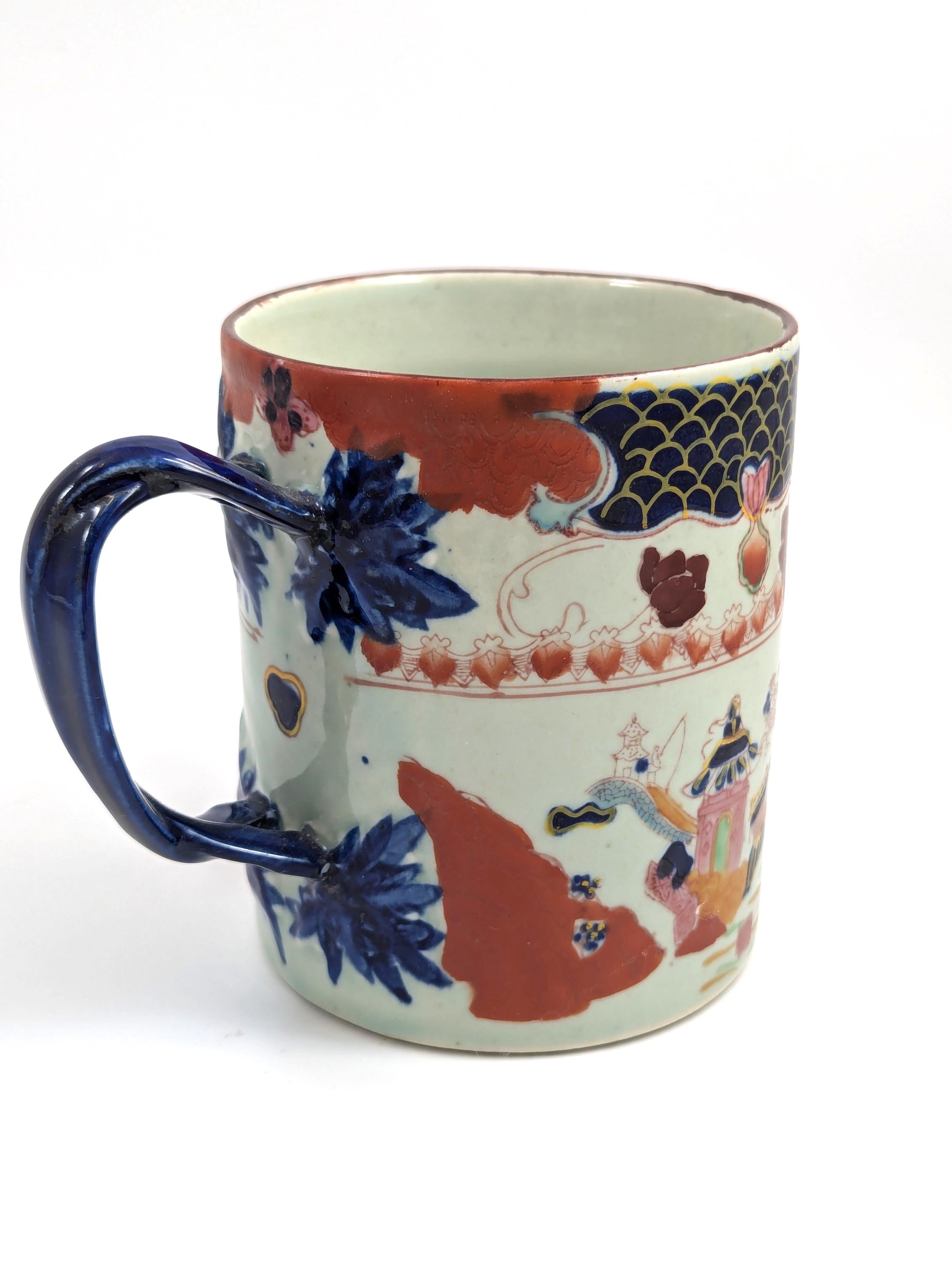 Chinese rare Kangxi Imari style porcelain mug, Qing Dynasty tankard, 1662–1722, European Export