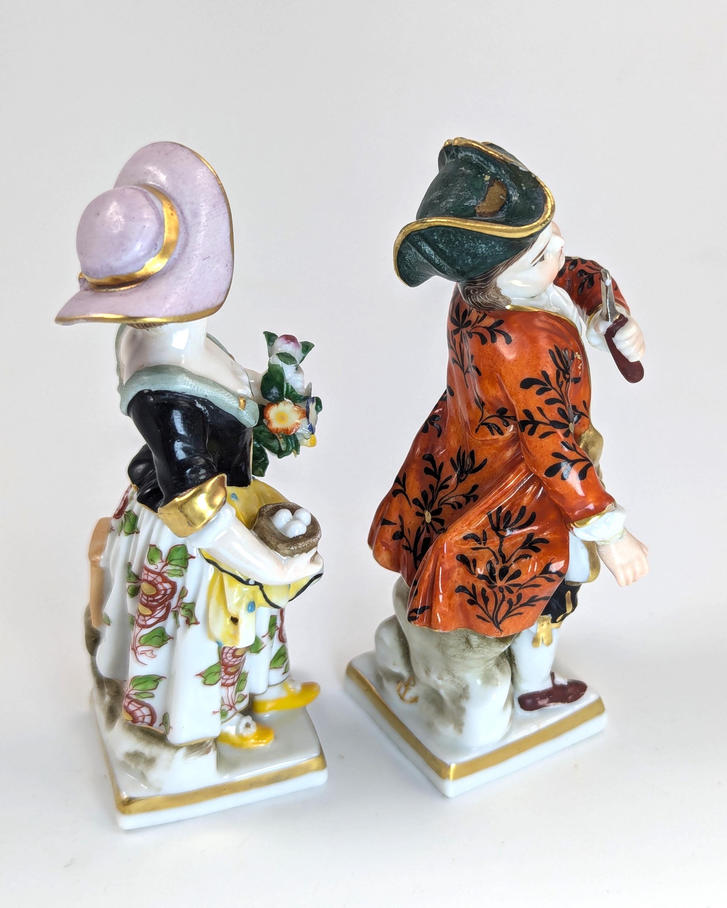 Antique Porcelain Figurines of Farmer and Gardener, in Chelsea Style,  19th