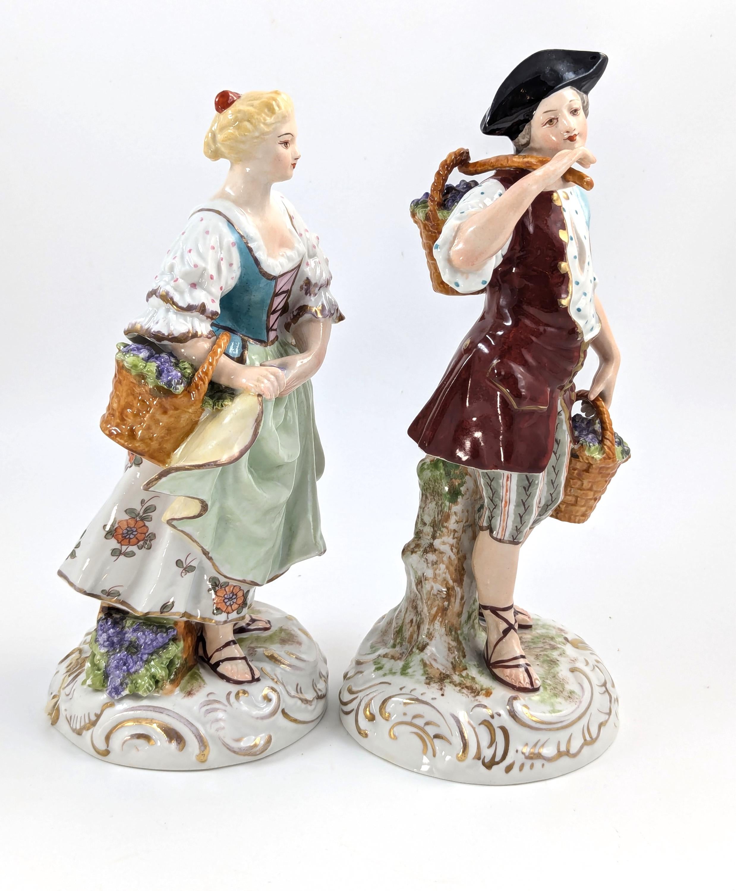 Antique porcelain figurines of Grape Harvesters, France, Sèvres Style, 19th
