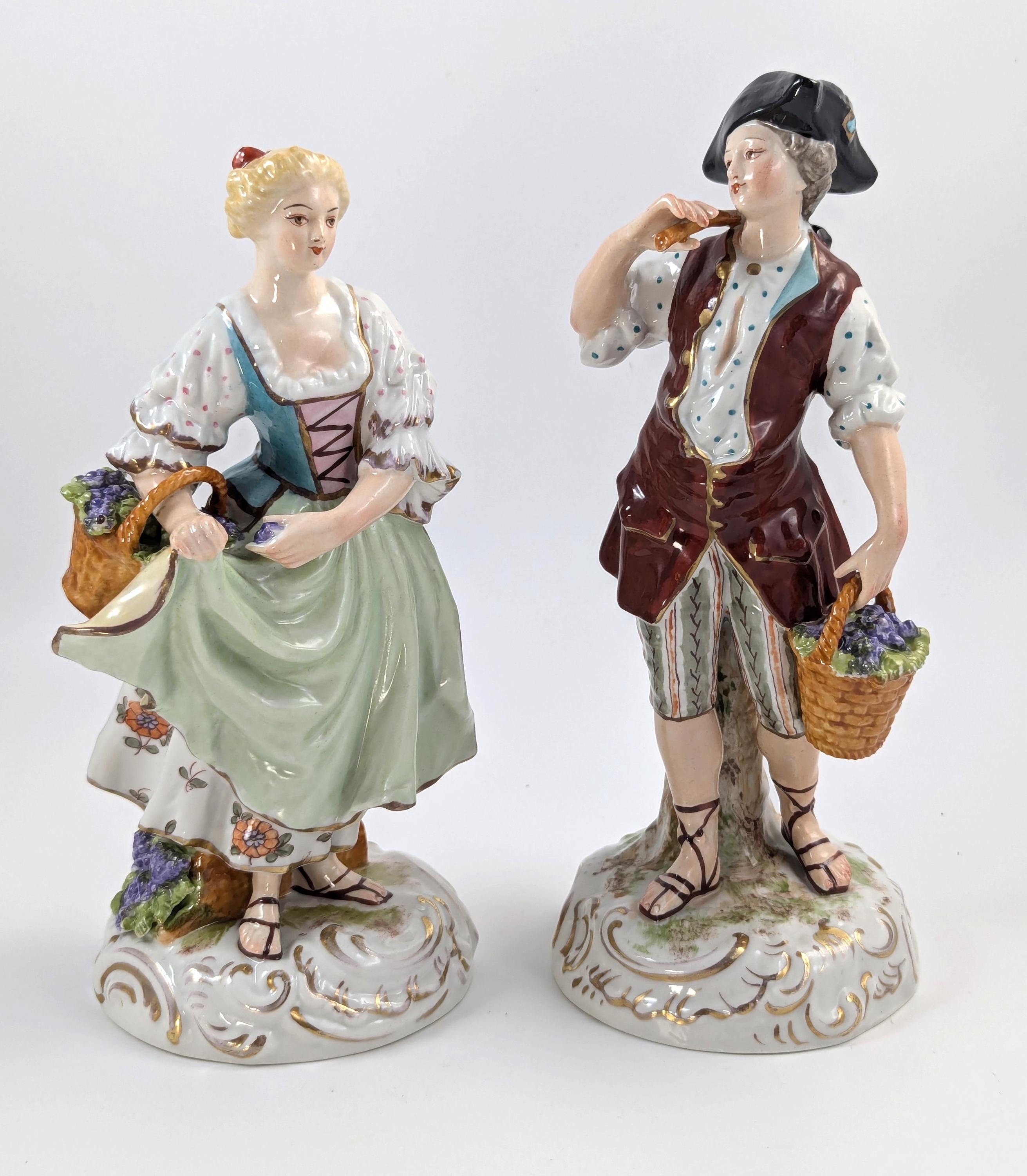Antique porcelain figurines of Grape Harvesters, France, Sèvres Style, 19th