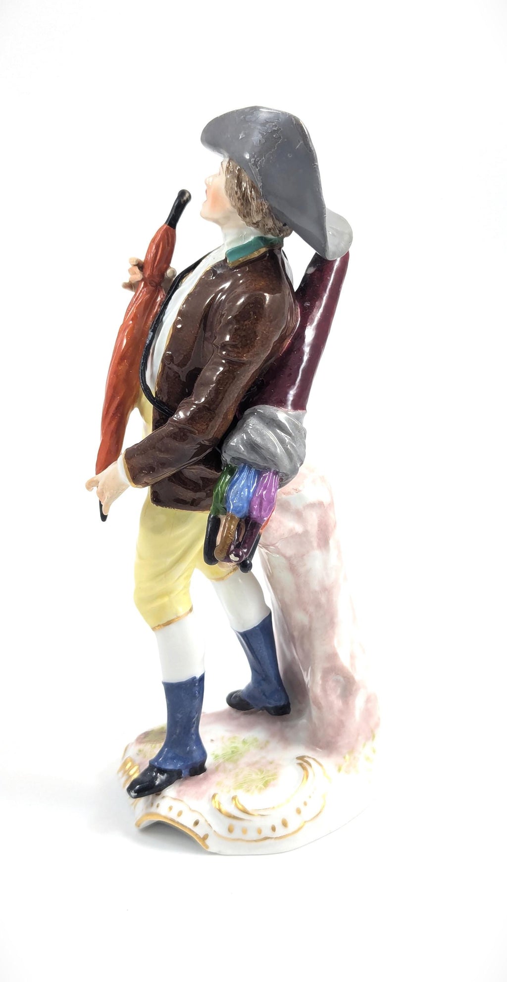 Samson porcelain antique figurine, "Umbrella Seller," after Ludwigsburg, hand-painted, c. 1860, collectible French porcelain