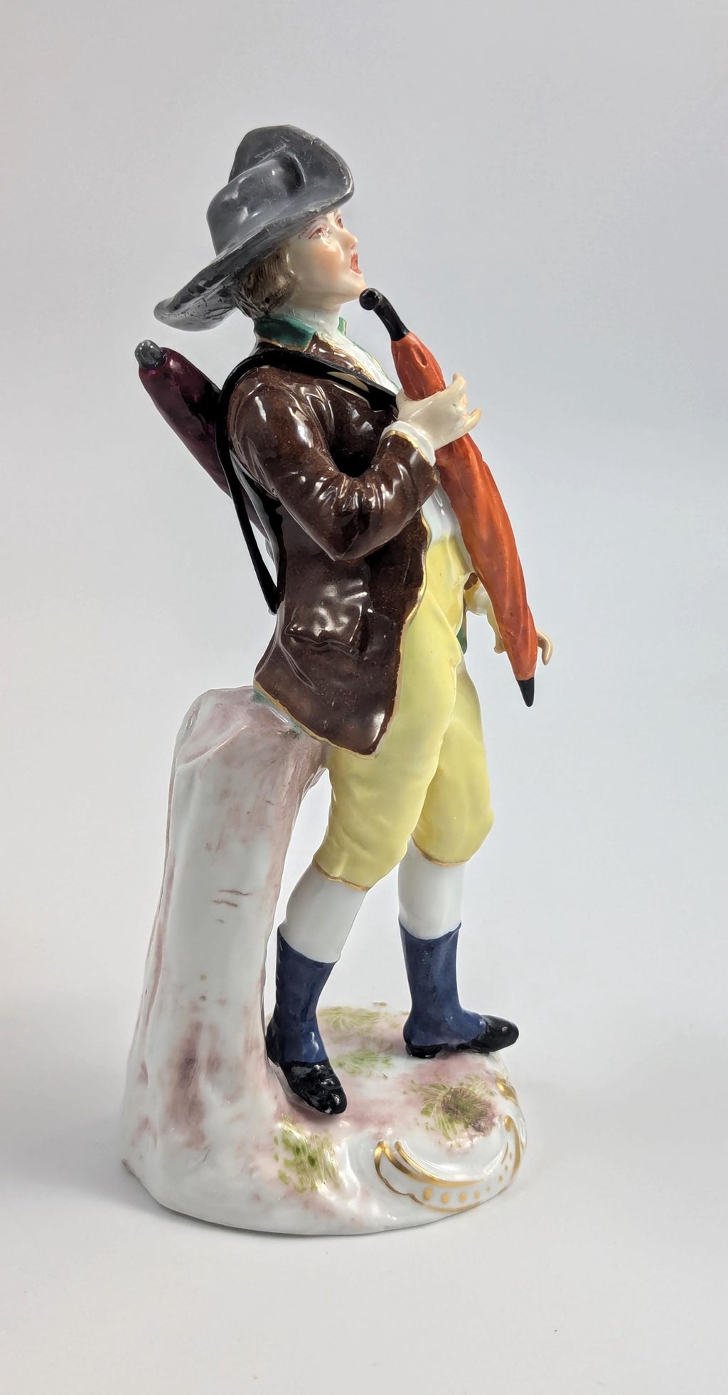 Samson porcelain antique figurine, "Umbrella Seller," after Ludwigsburg, hand-painted, c. 1860, collectible French porcelain