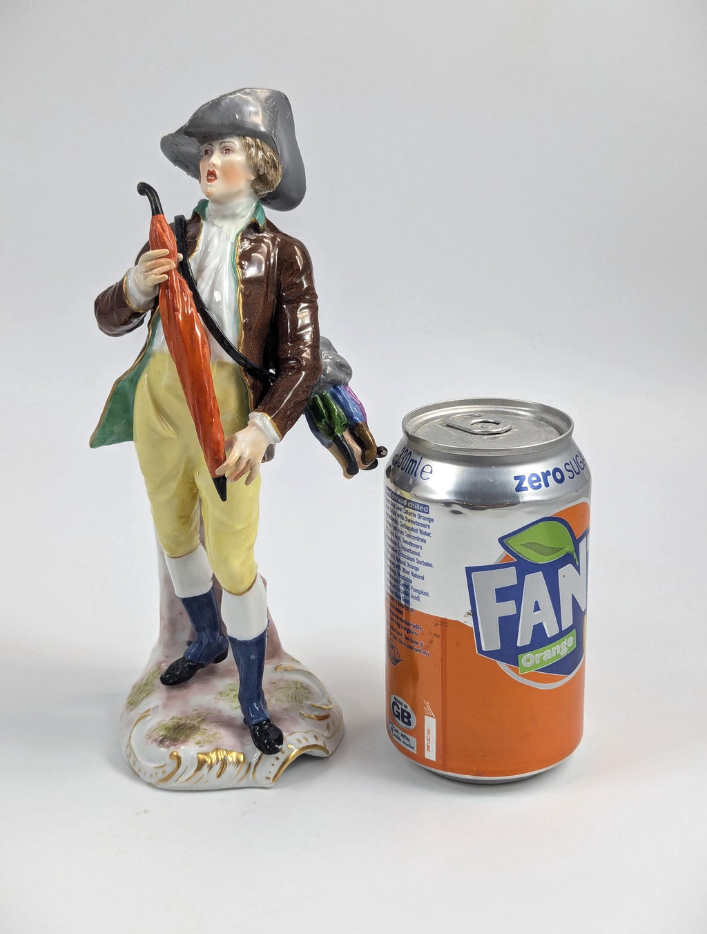 Samson porcelain antique figurine, "Umbrella Seller," after Ludwigsburg, hand-painted, c. 1860, collectible French porcelain