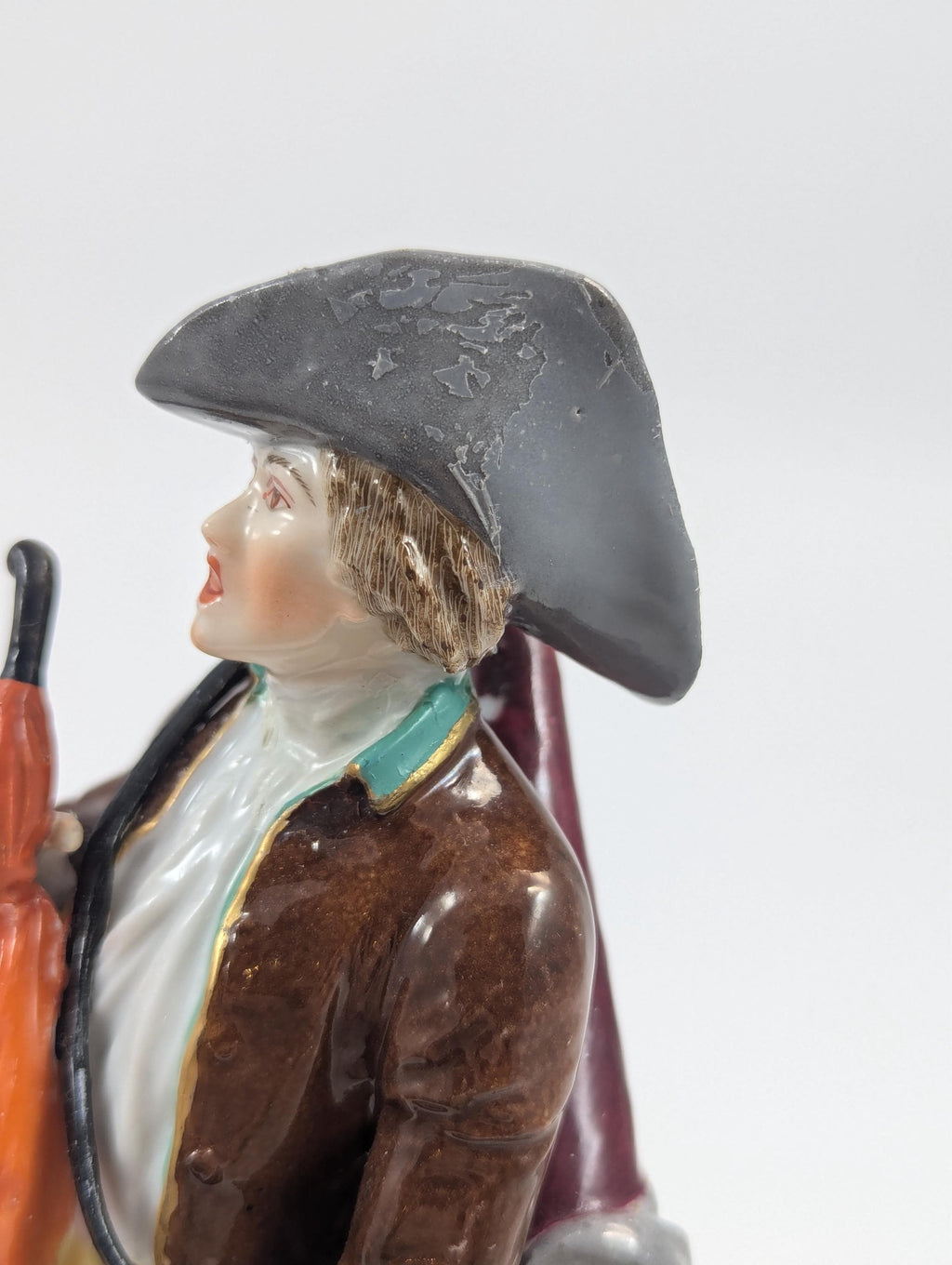 Samson porcelain antique figurine, "Umbrella Seller," after Ludwigsburg, hand-painted, c. 1860, collectible French porcelain