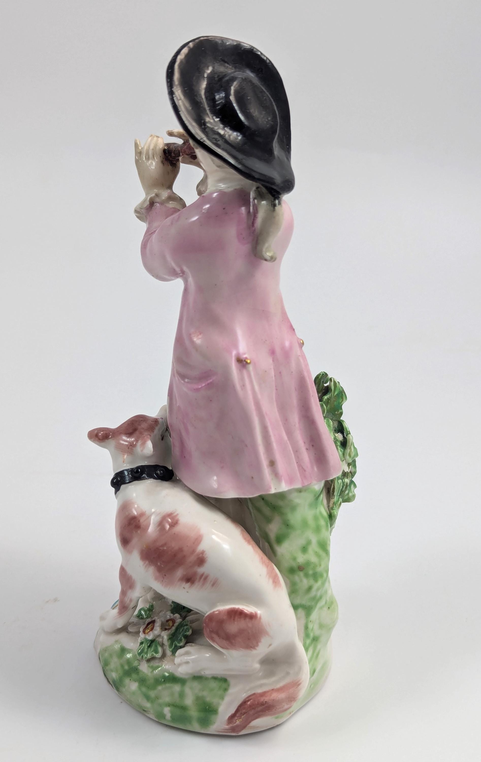 Antique Derby Porcelain Figurine: Hand-Painted Shepherd with Pipe, c. 1750s