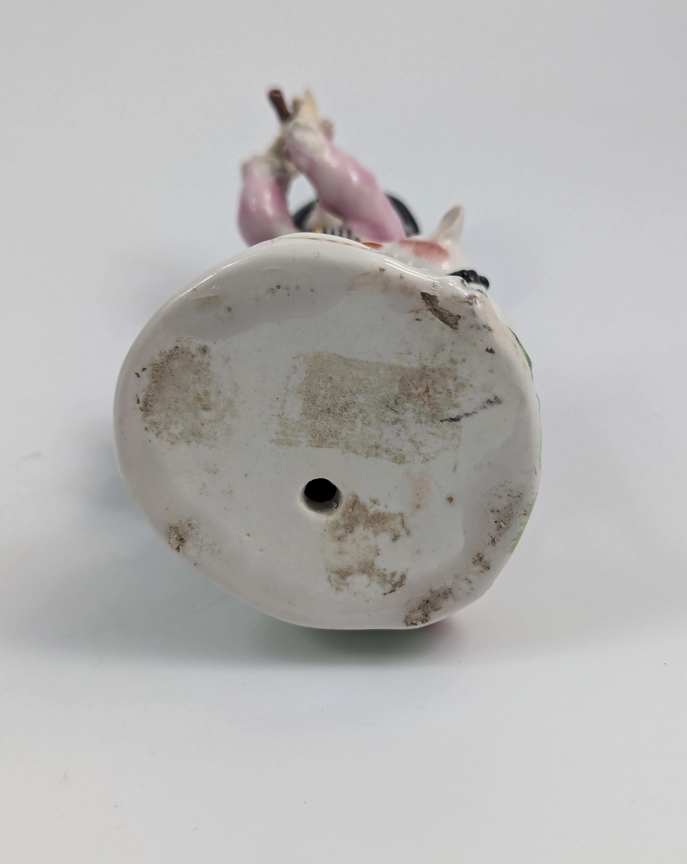 Antique Derby Porcelain Figurine: Hand-Painted Shepherd with Pipe, c. 1750s