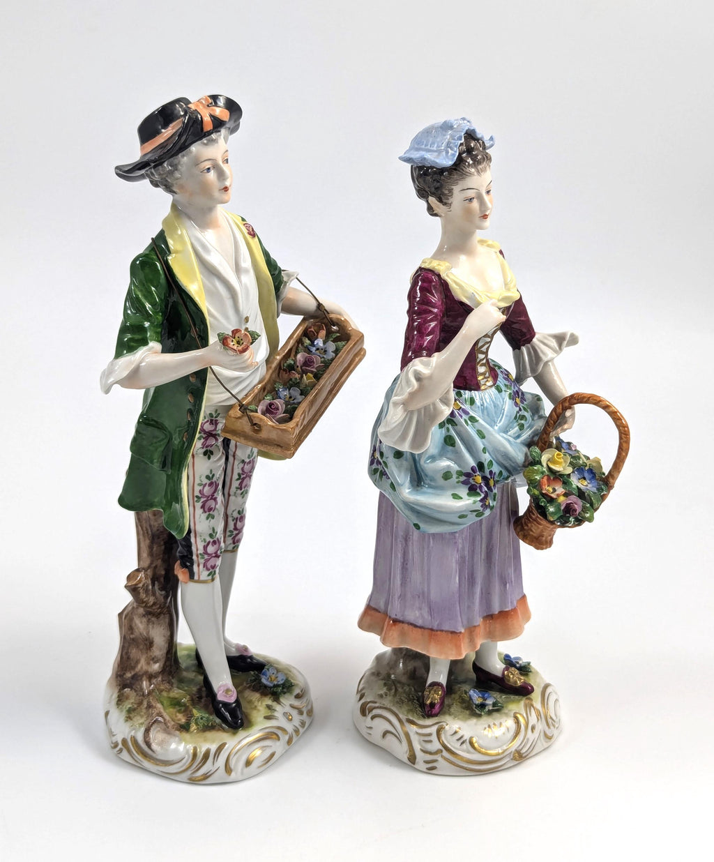Porcelain Figurines of Flower Sellers by Volkstedt, Germany