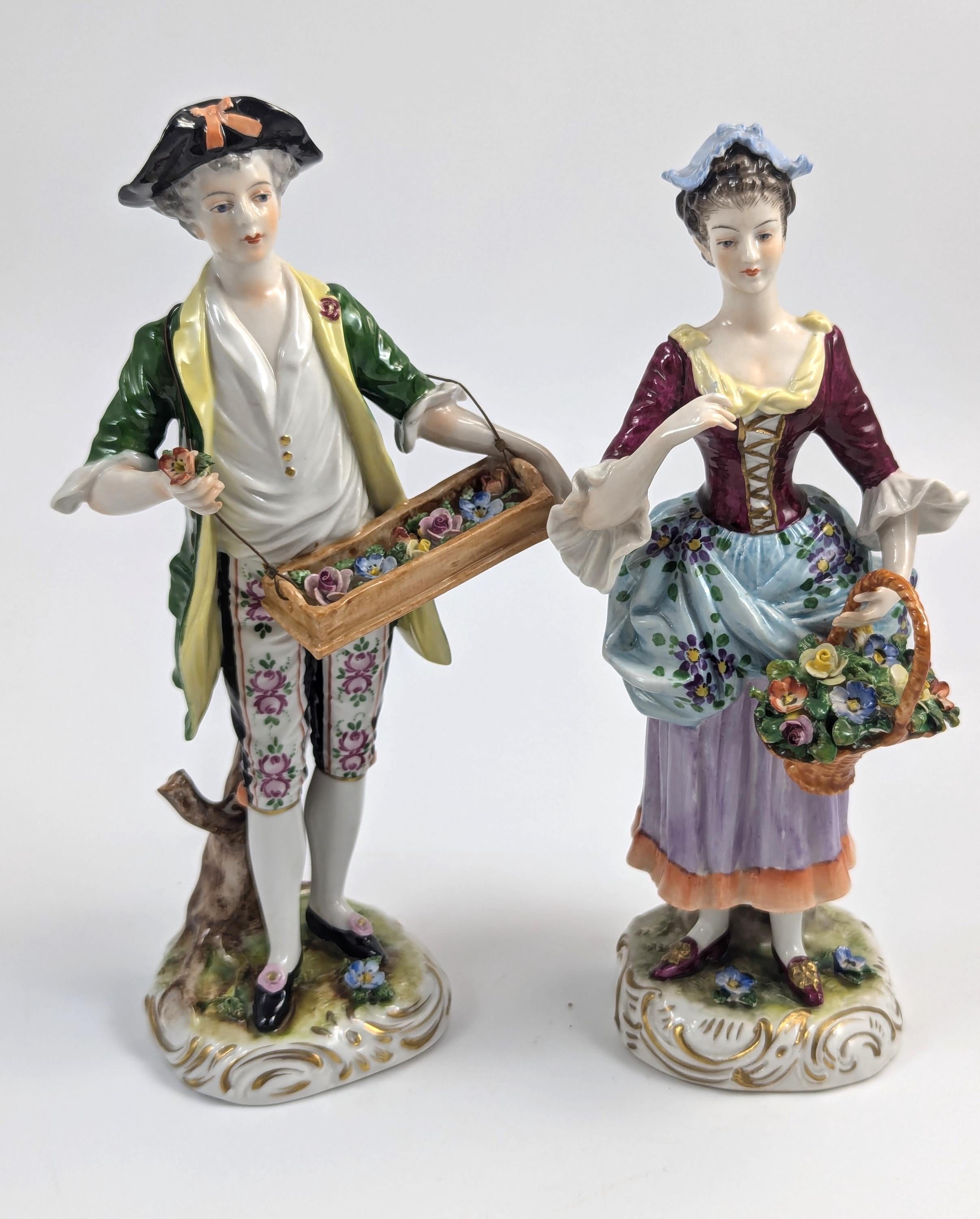 Porcelain Figurines of Flower Sellers by Volkstedt, Germany