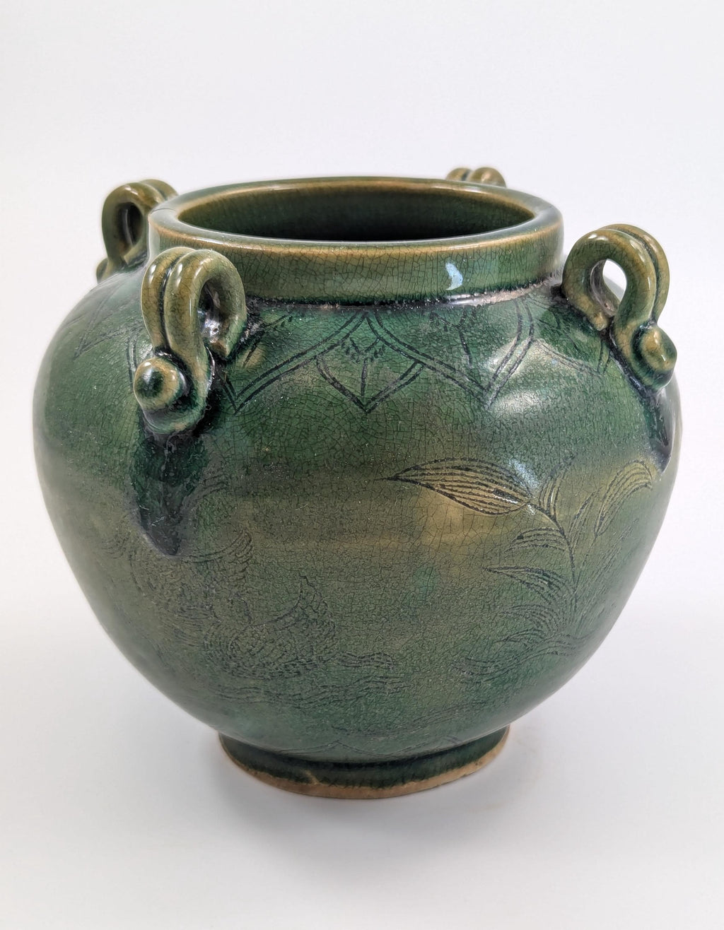 Antique Chinese Celadon Jar: Song Dynasty Style Ducks and Lotus