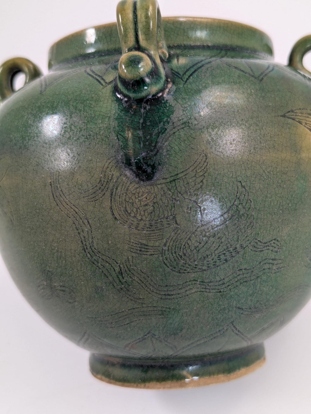 Antique Chinese Celadon Jar: Song Dynasty Style Ducks and Lotus