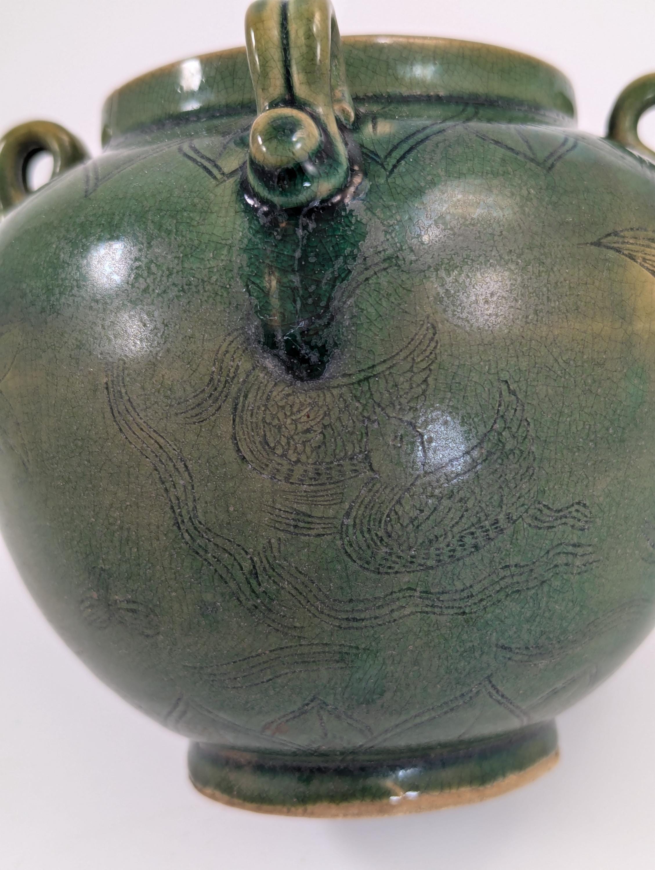 Antique Chinese Celadon Jar: Song Dynasty Style Ducks and Lotus