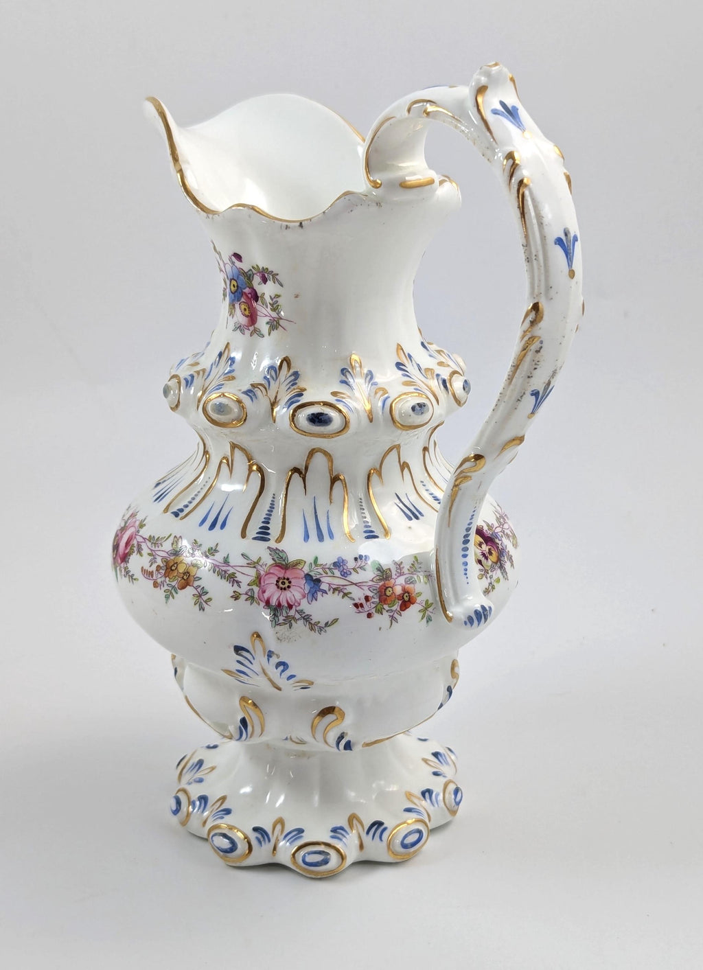 Antique Dresden Porcelain Jug: Hand-Painted Floral Spray, Gilded Accents