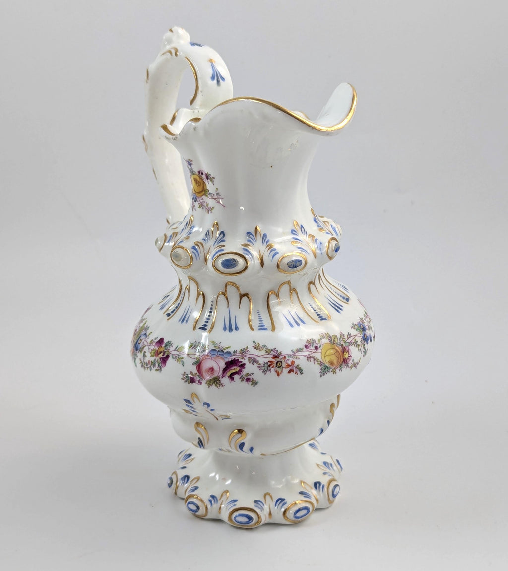 Antique Dresden Porcelain Jug: Hand-Painted Floral Spray, Gilded Accents