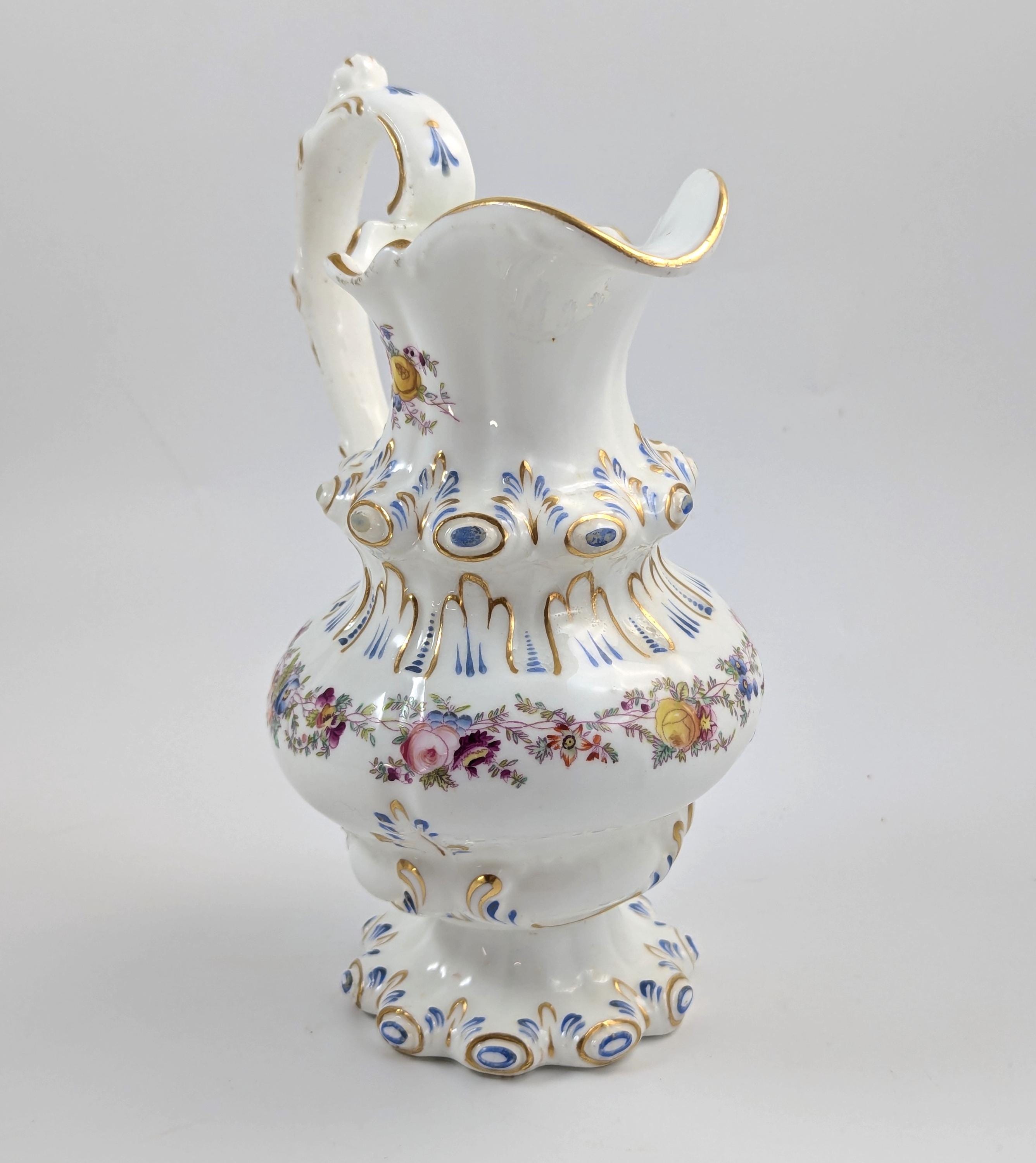 Antique Dresden Porcelain Jug: Hand-Painted Floral Spray, Gilded Accents