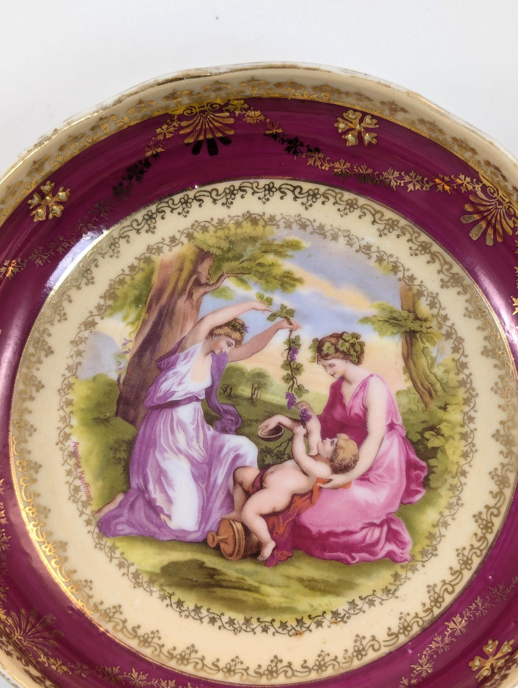 Beyer & Bock antique hand-painted porcelain cabinet plate, Angelica Kauffman Neoclassical Scene, Volkstedt-Rudolstadt, c. 1905