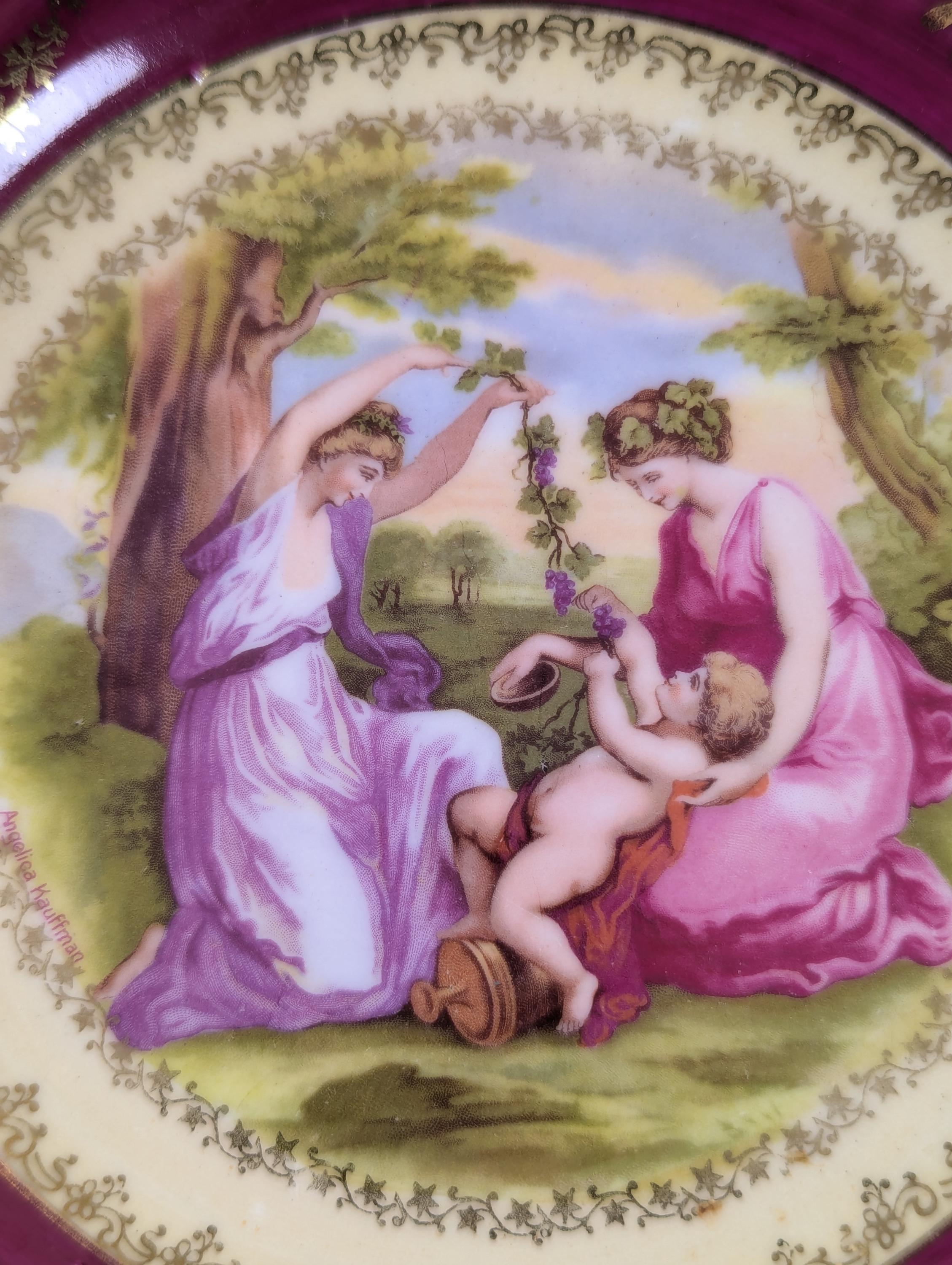 Beyer & Bock antique hand-painted porcelain cabinet plate, Angelica Kauffman Neoclassical Scene, Volkstedt-Rudolstadt, c. 1905
