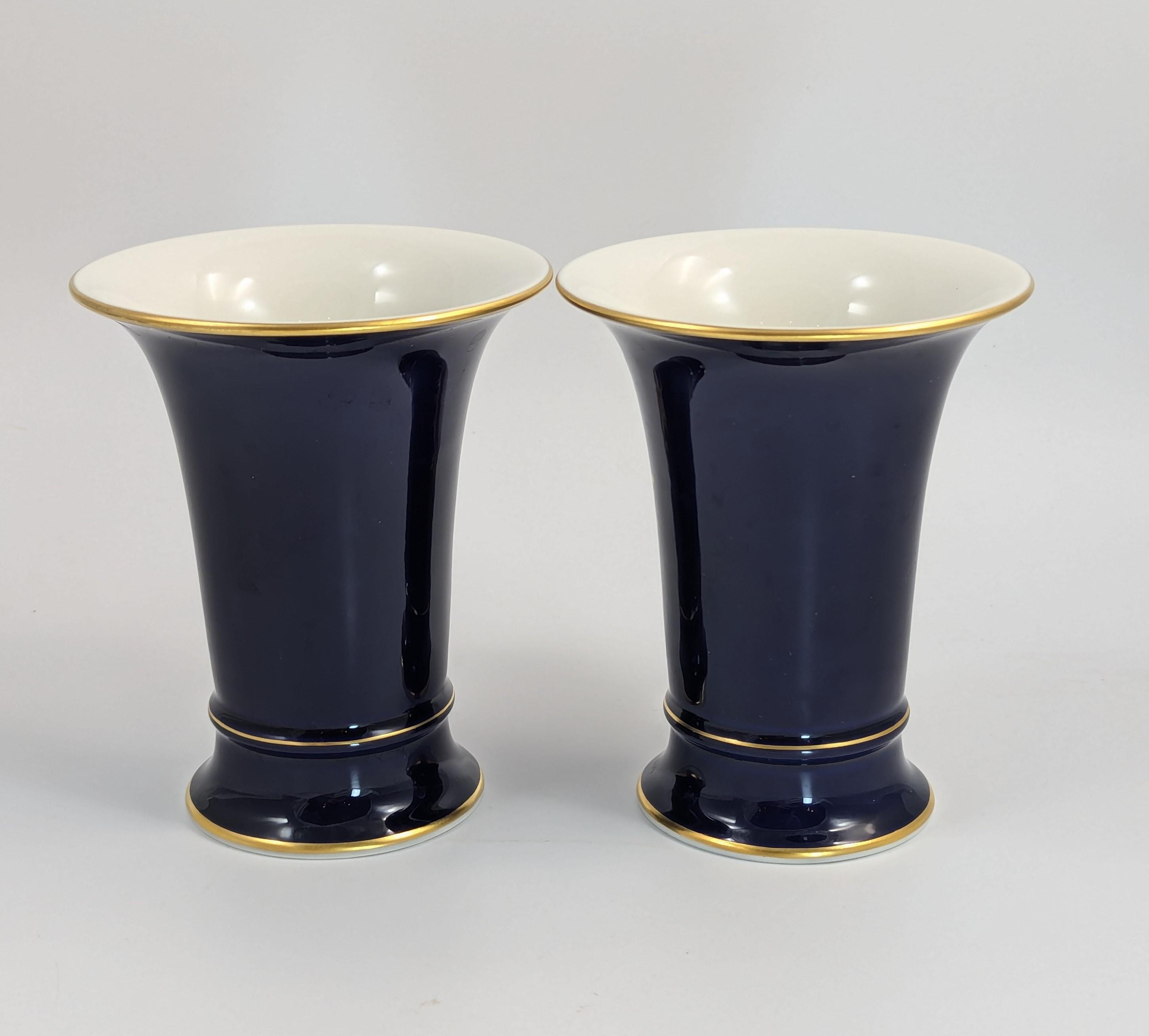 Meissen Cobalt Porcelain Vases: Hand-Painted Floral, Gilded Accents