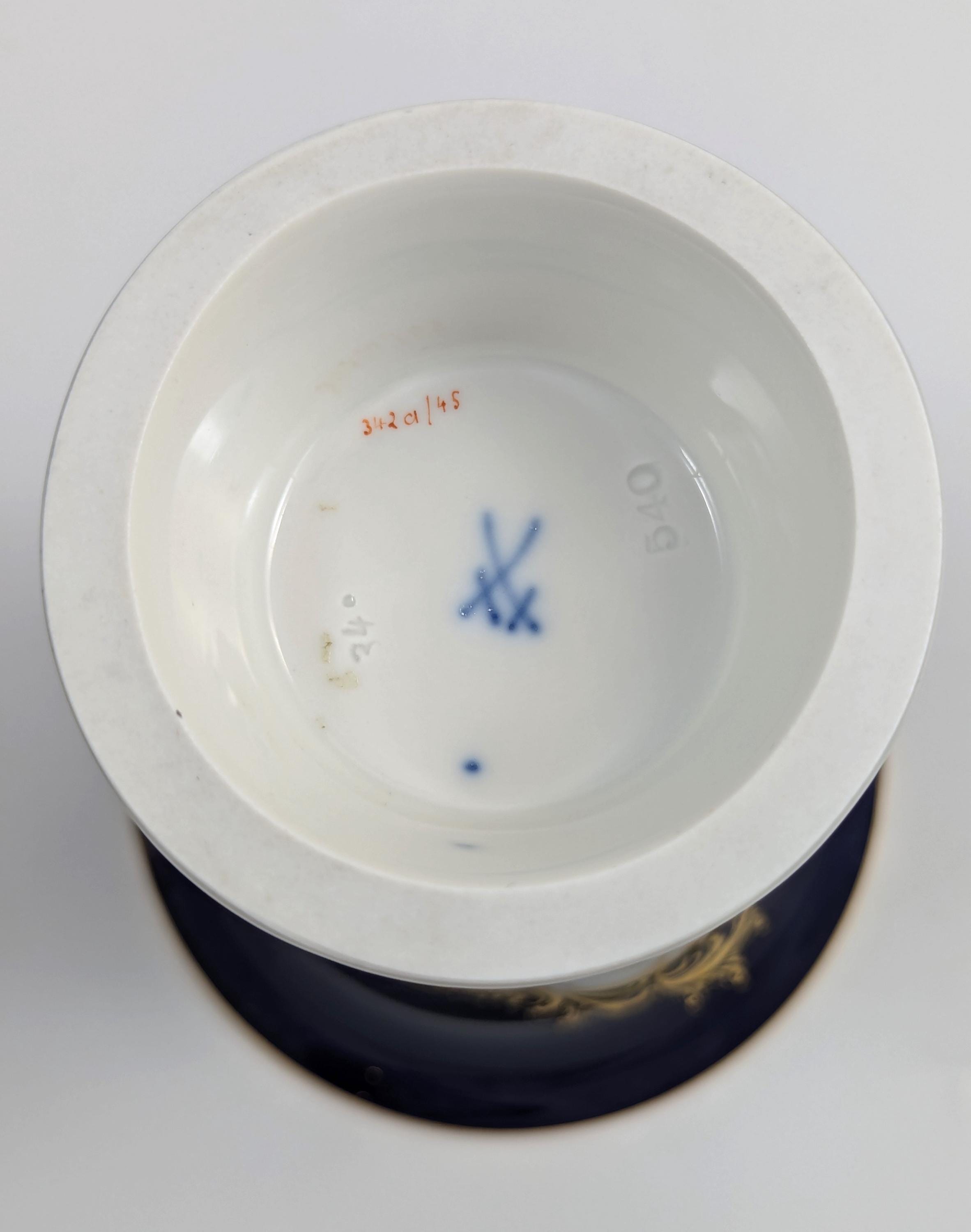 Meissen Cobalt Porcelain Vases: Hand-Painted Floral, Gilded Accents