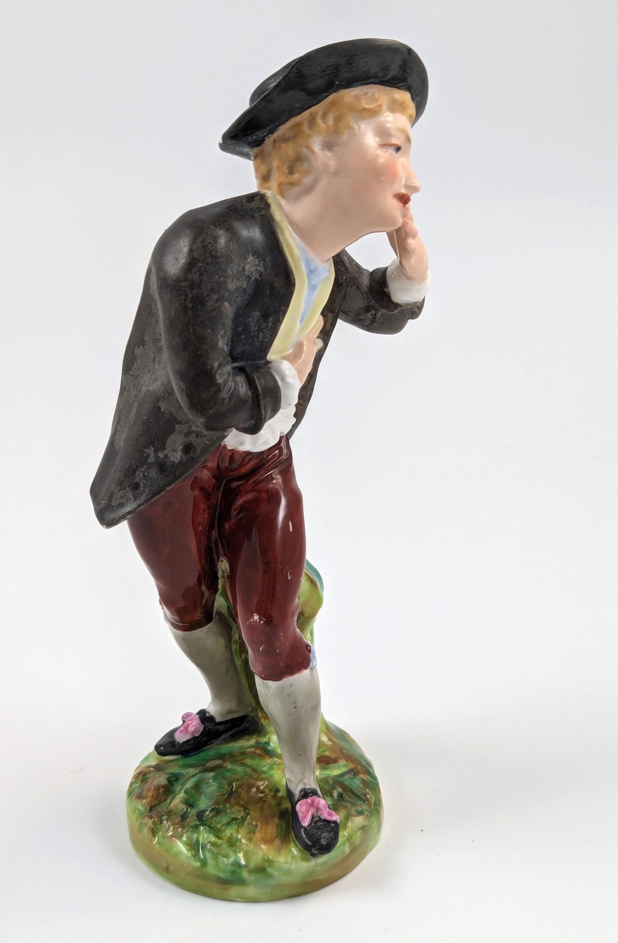 Rare Crown Derby Porcelain Figurine: 18th Century Georgian Boy