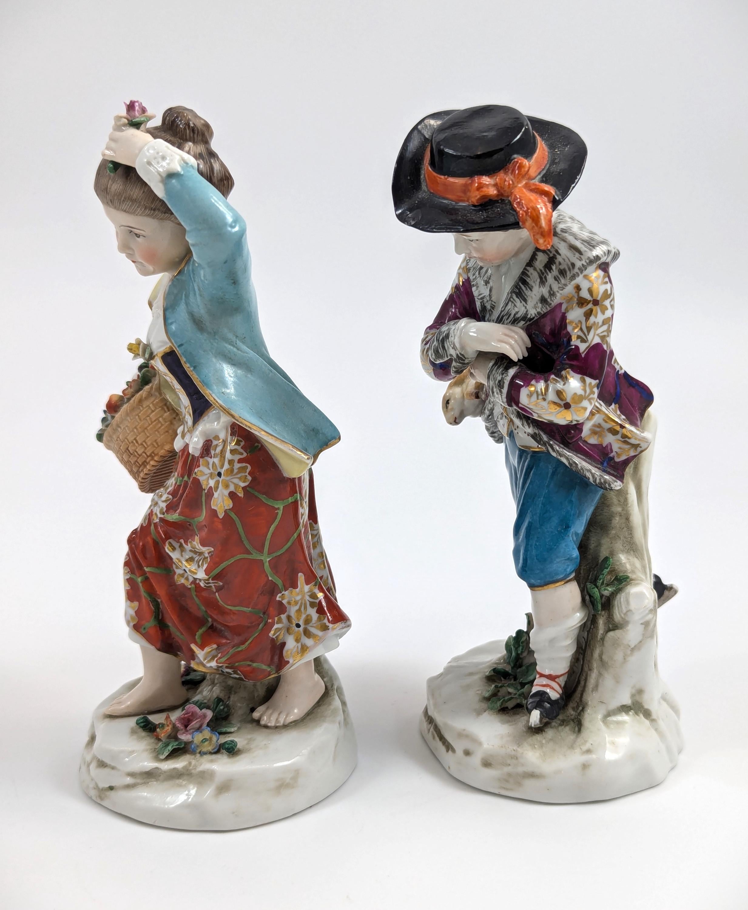Samson porcelain "Seasons" antique figurines pair, Summer & Winter, Chelsea Anchor Mark, 19th century