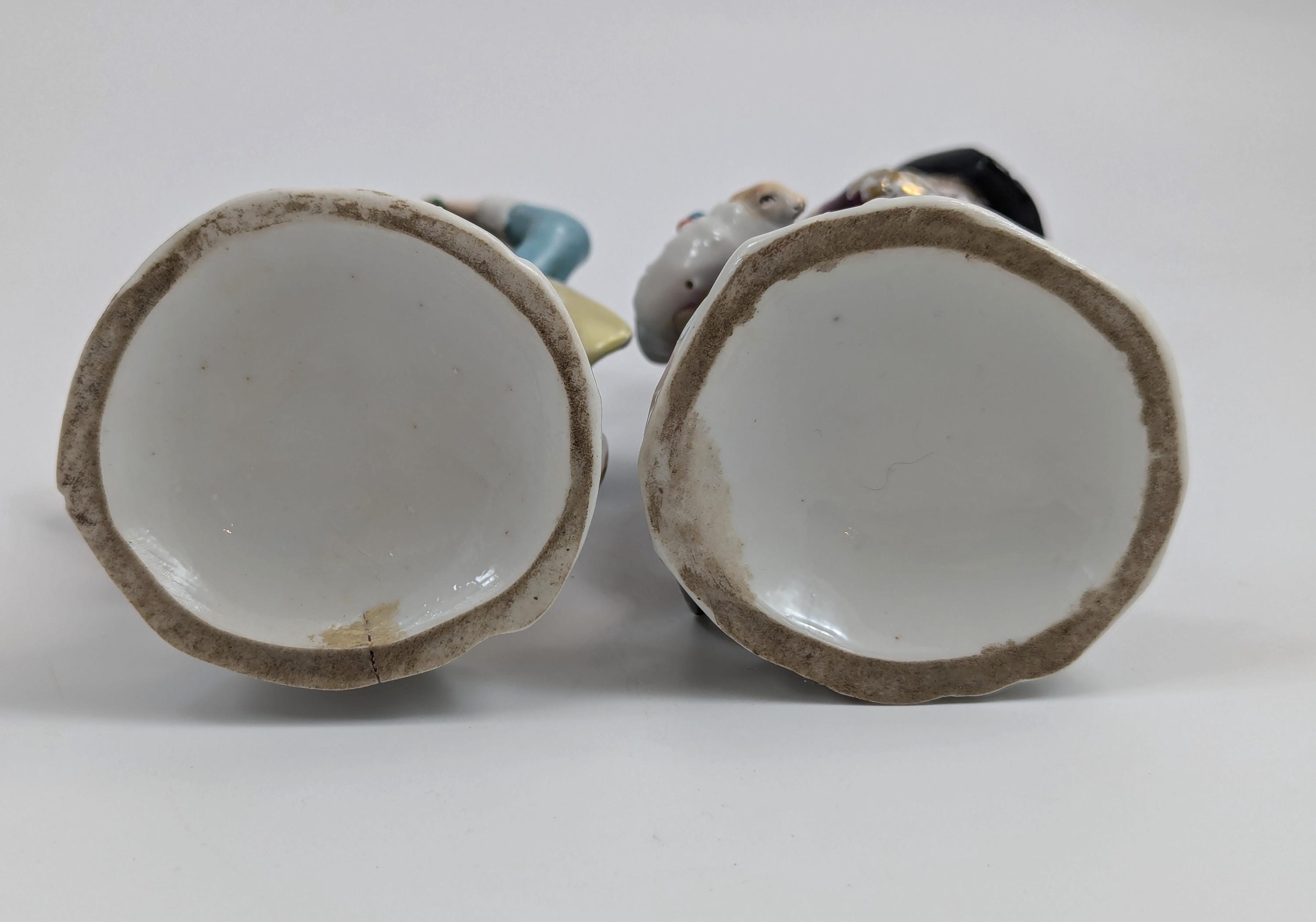 Samson porcelain "Seasons" antique figurines pair, Summer & Winter, Chelsea Anchor Mark, 19th century