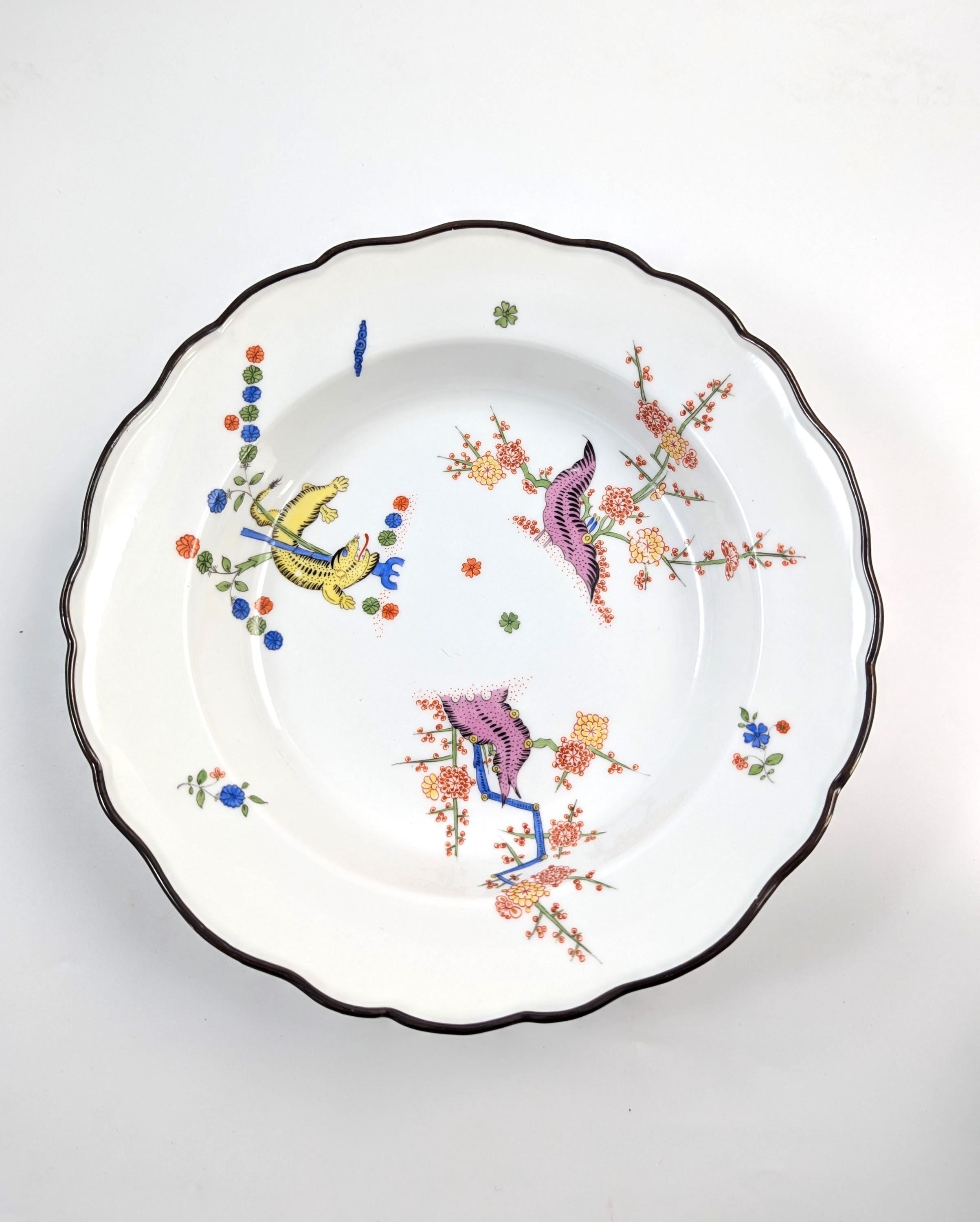Antique Meissen Kakiemon Porcelain Plate: Yellow Lion, Late 19th Century