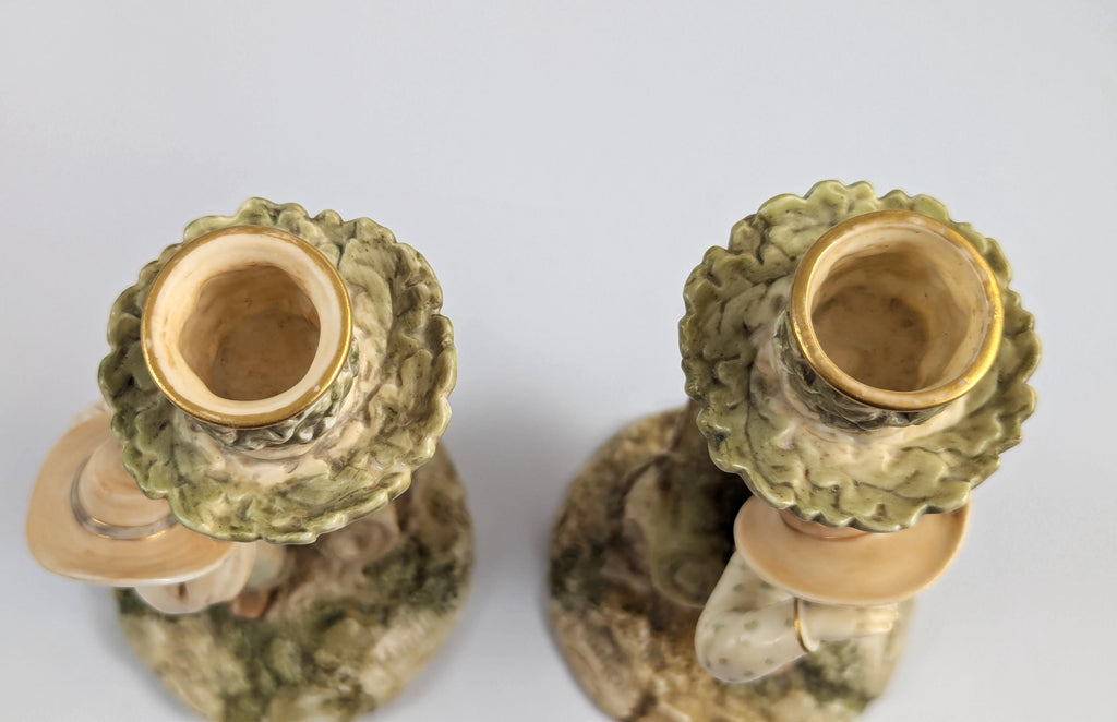 Antique Royal Worcester Porcelain Candlesticks: Boy & Girl Figurines, James Hadley, 1887
