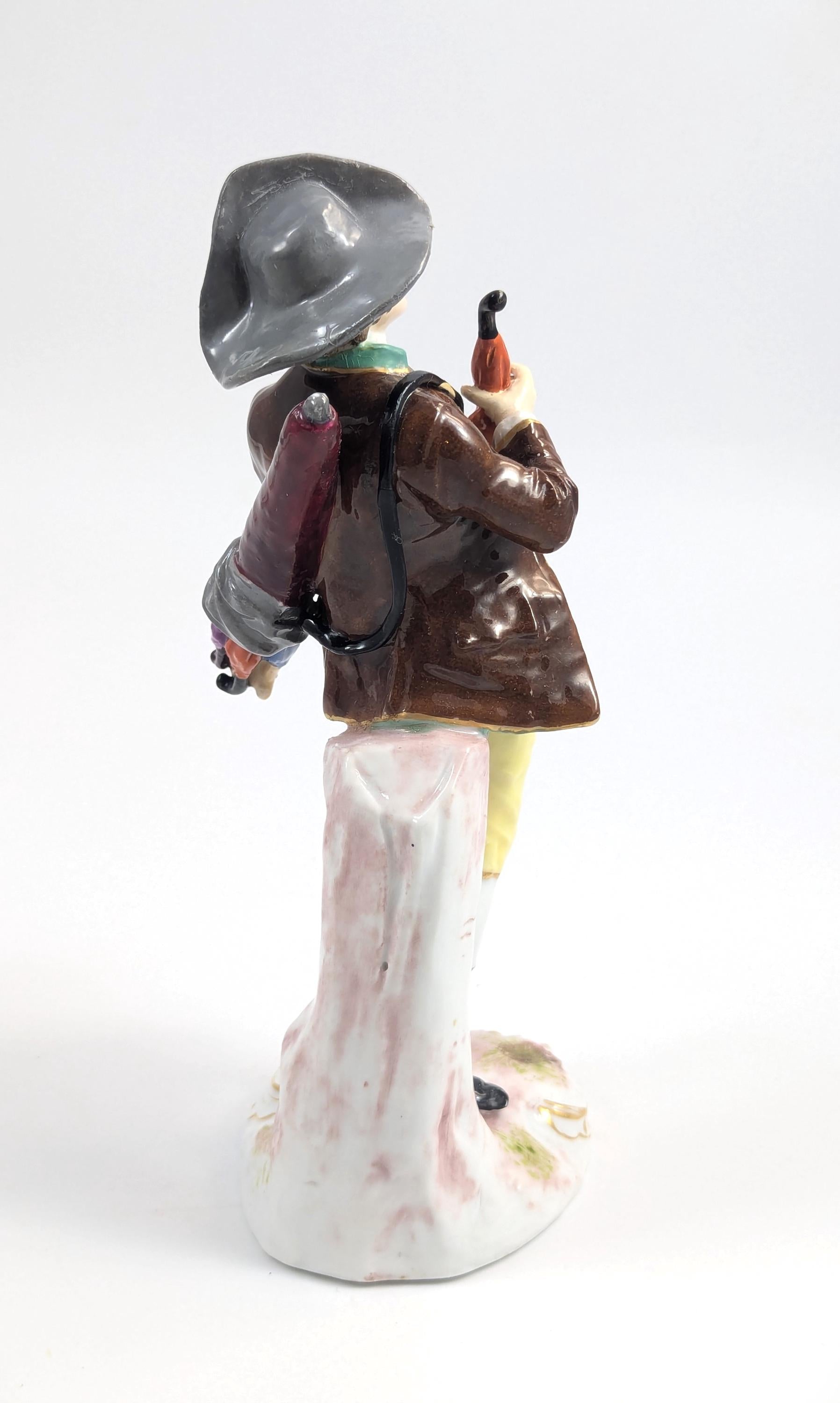 Samson porcelain antique figurine, "Umbrella Seller," after Ludwigsburg, hand-painted, c. 1860, collectible French porcelain