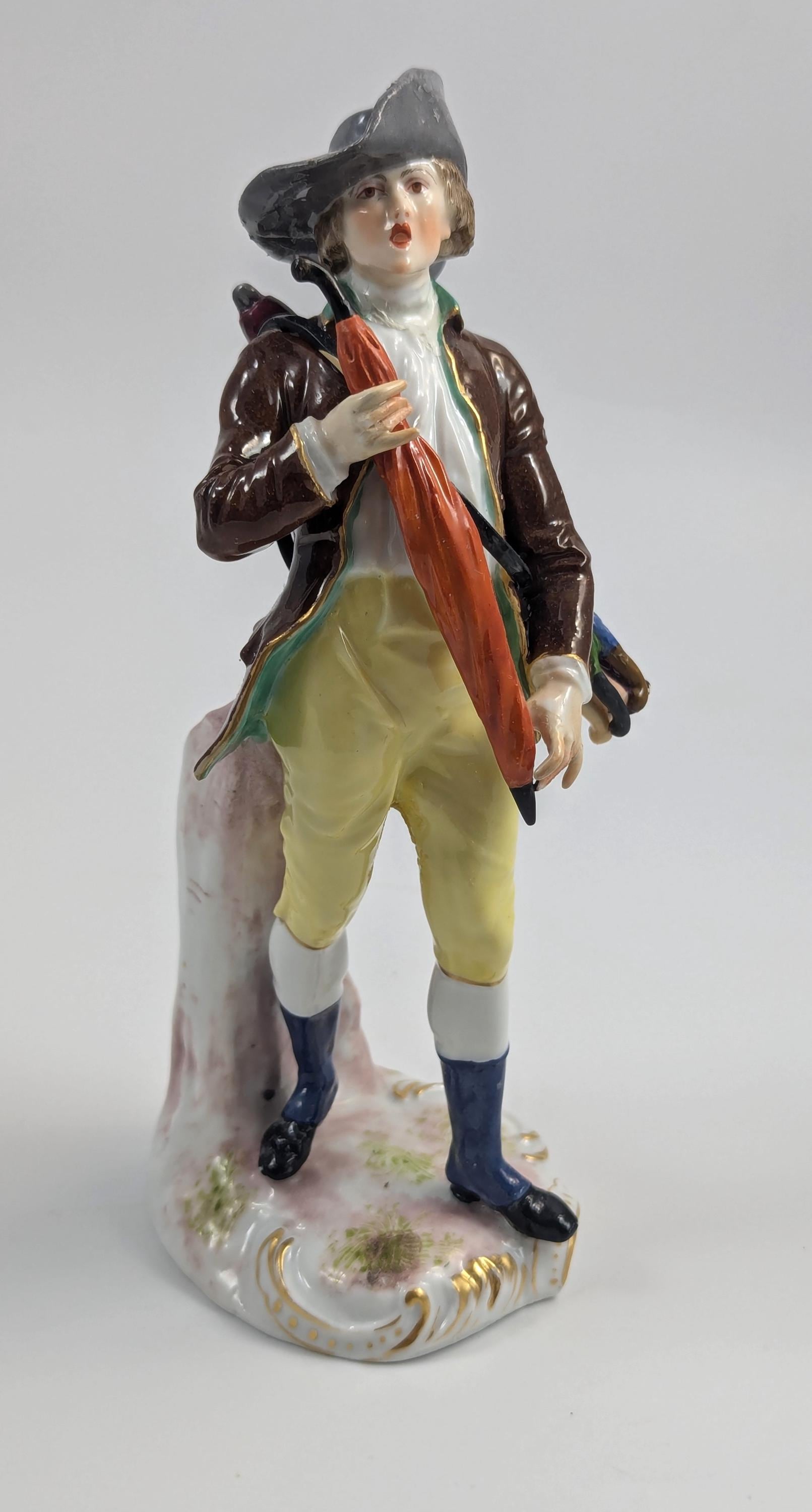 Samson porcelain antique figurine, "Umbrella Seller," after Ludwigsburg, hand-painted, c. 1860, collectible French porcelain