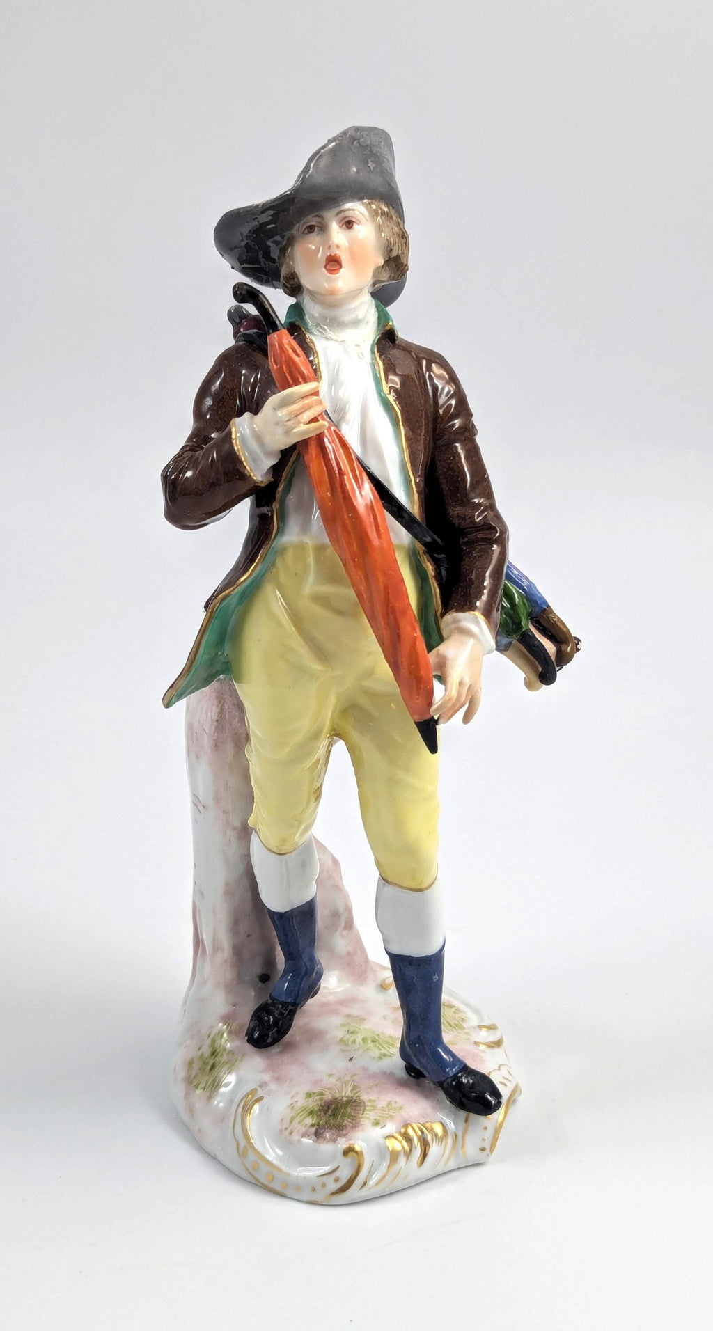 Samson porcelain antique figurine, "Umbrella Seller," after Ludwigsburg, hand-painted, c. 1860, collectible French porcelain