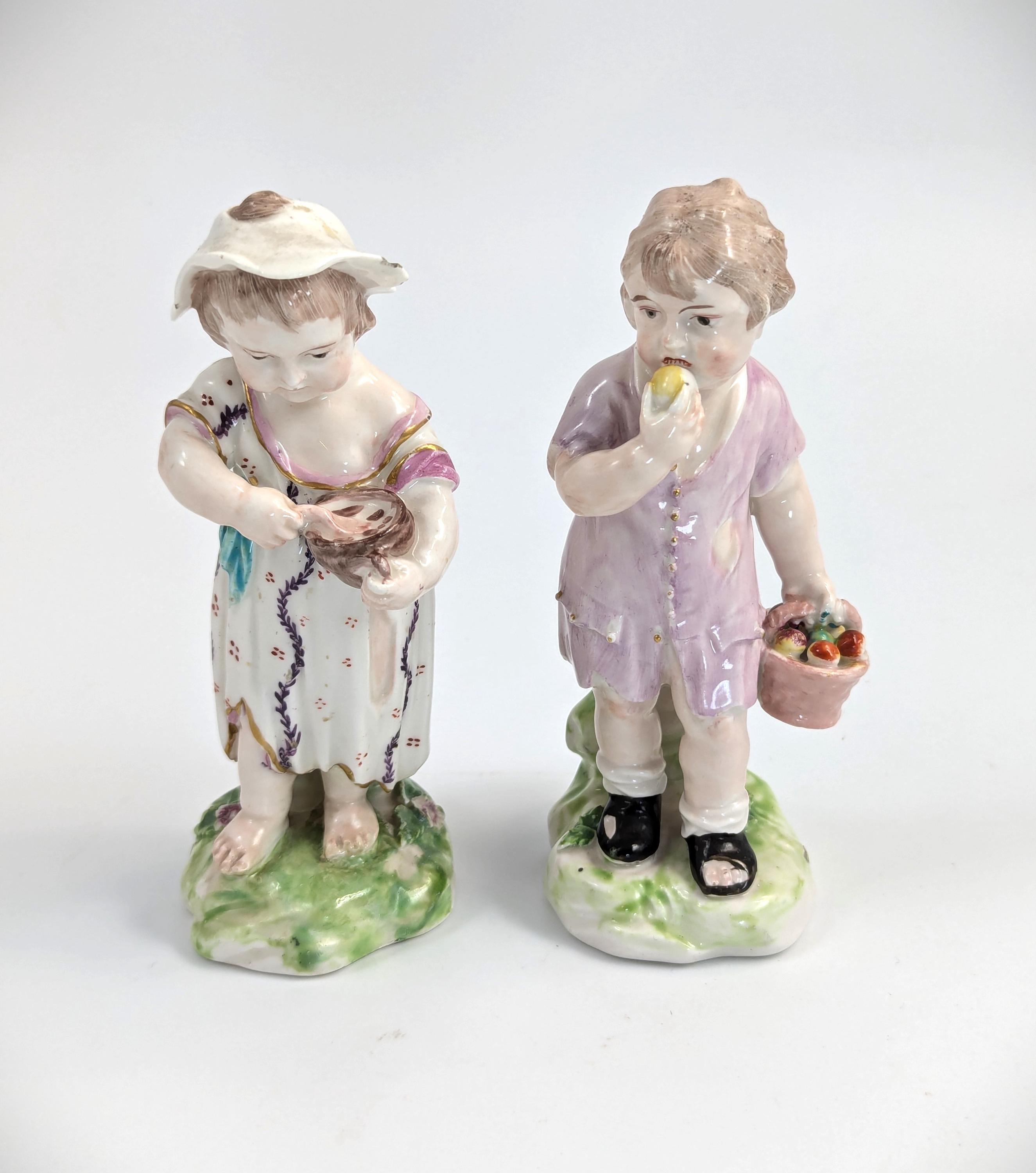 Rare Derby Porcelain Figurines: "Poor Children" c. 1760, English Antique Collectible