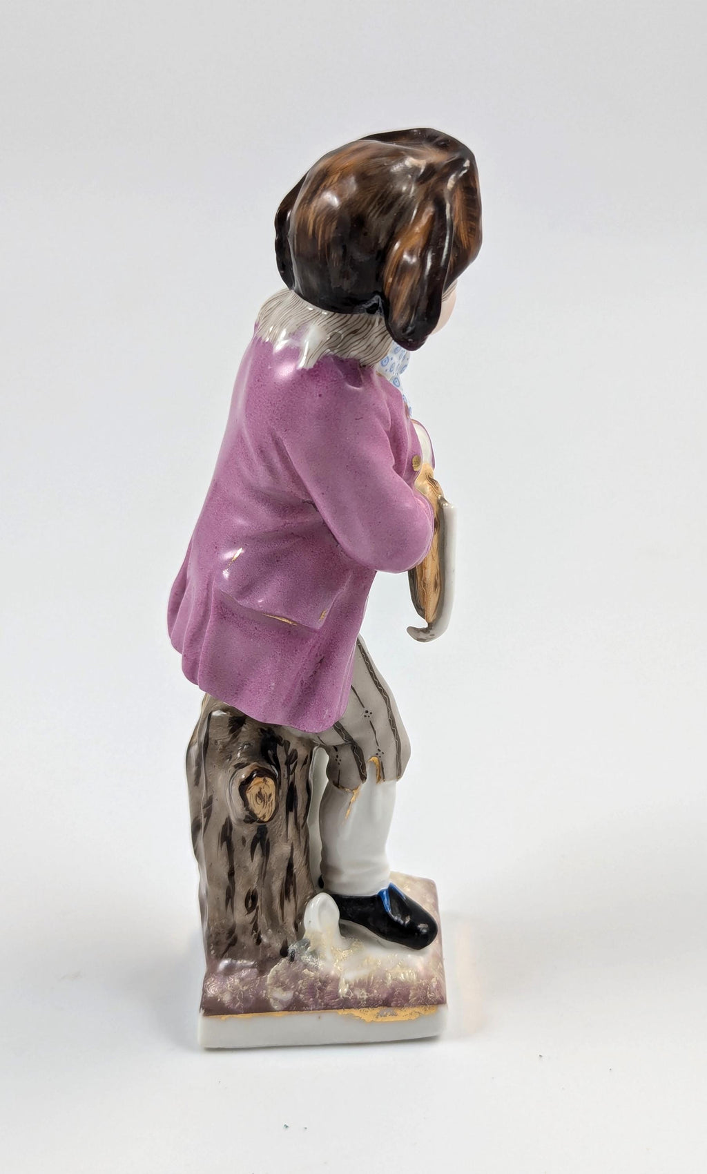 Sitzendorf antique porcelain "Skater" figurine hand-painted on gilt base, Germany, c. 1880s