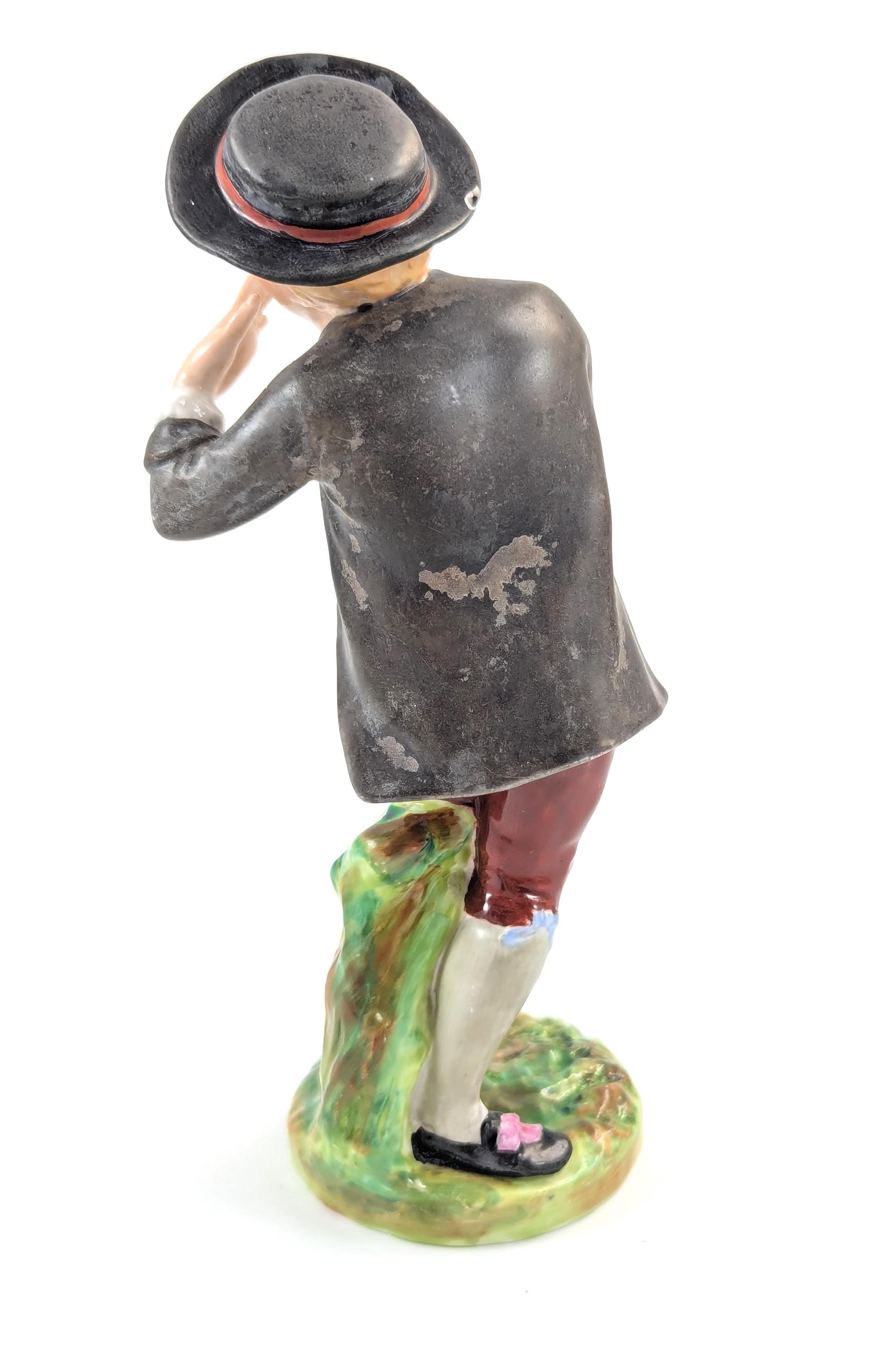 Rare Crown Derby Porcelain Figurine: 18th Century Georgian Boy