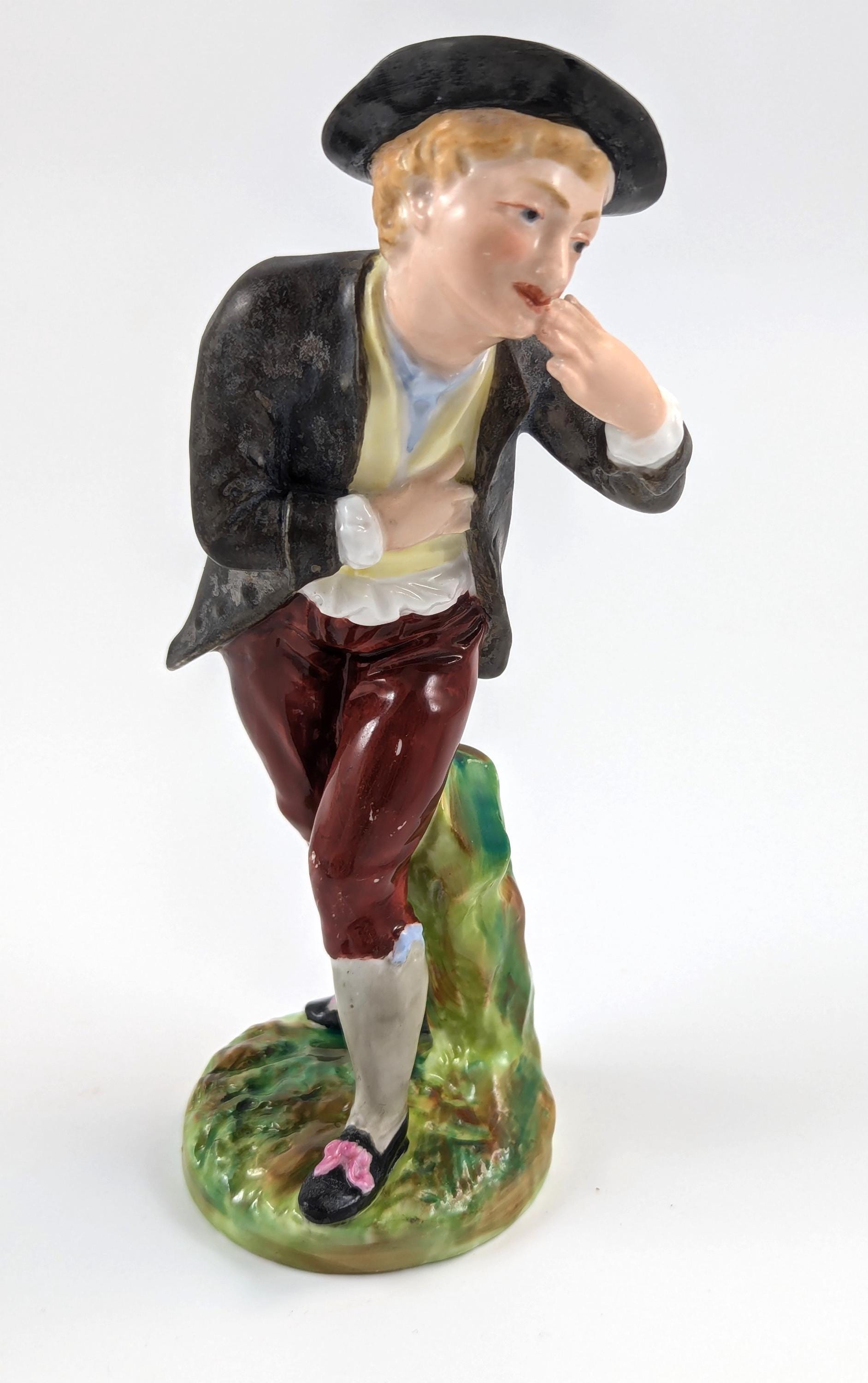 Rare Crown Derby Porcelain Figurine: 18th Century Georgian Boy