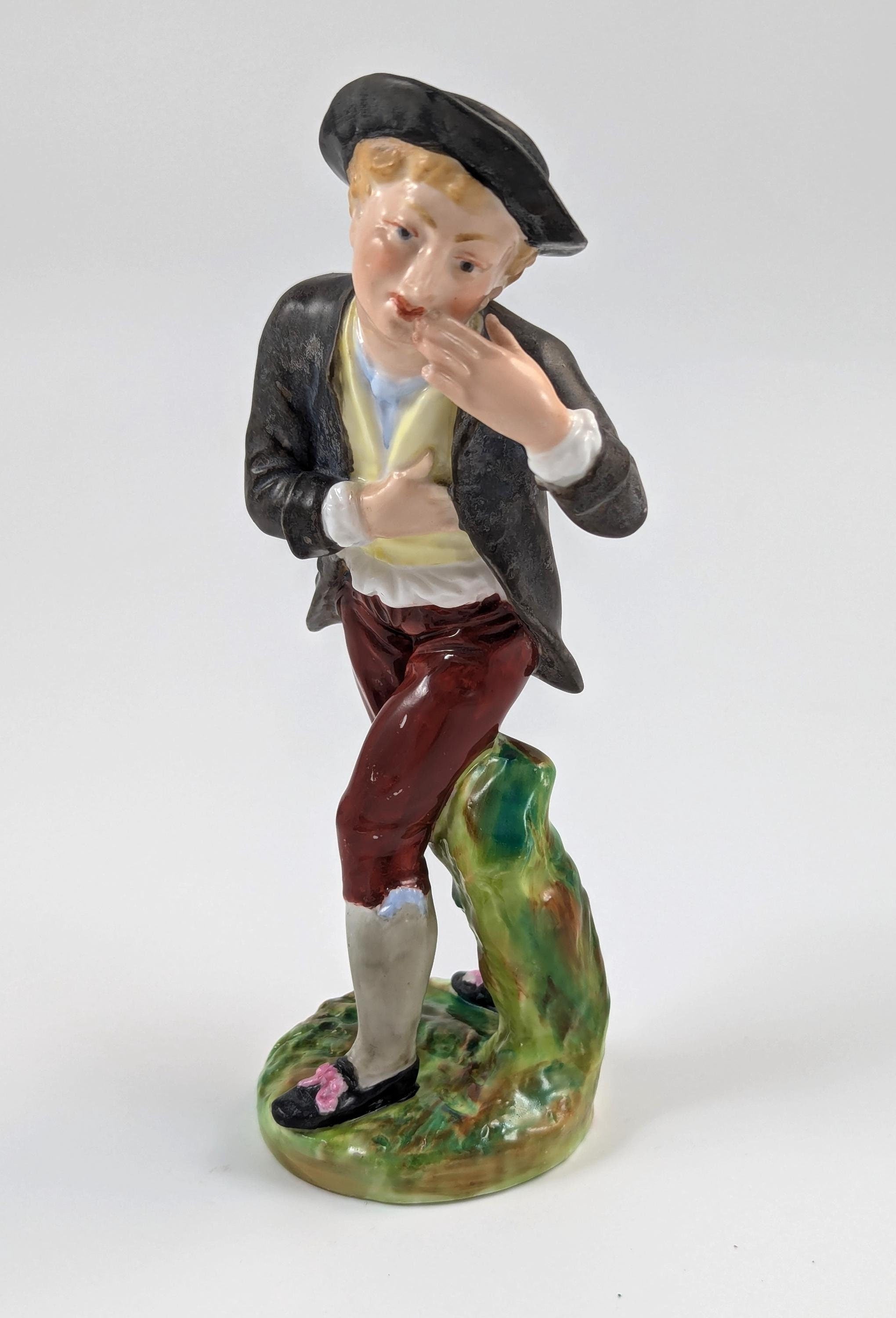 Rare Crown Derby Porcelain Figurine: 18th Century Georgian Boy