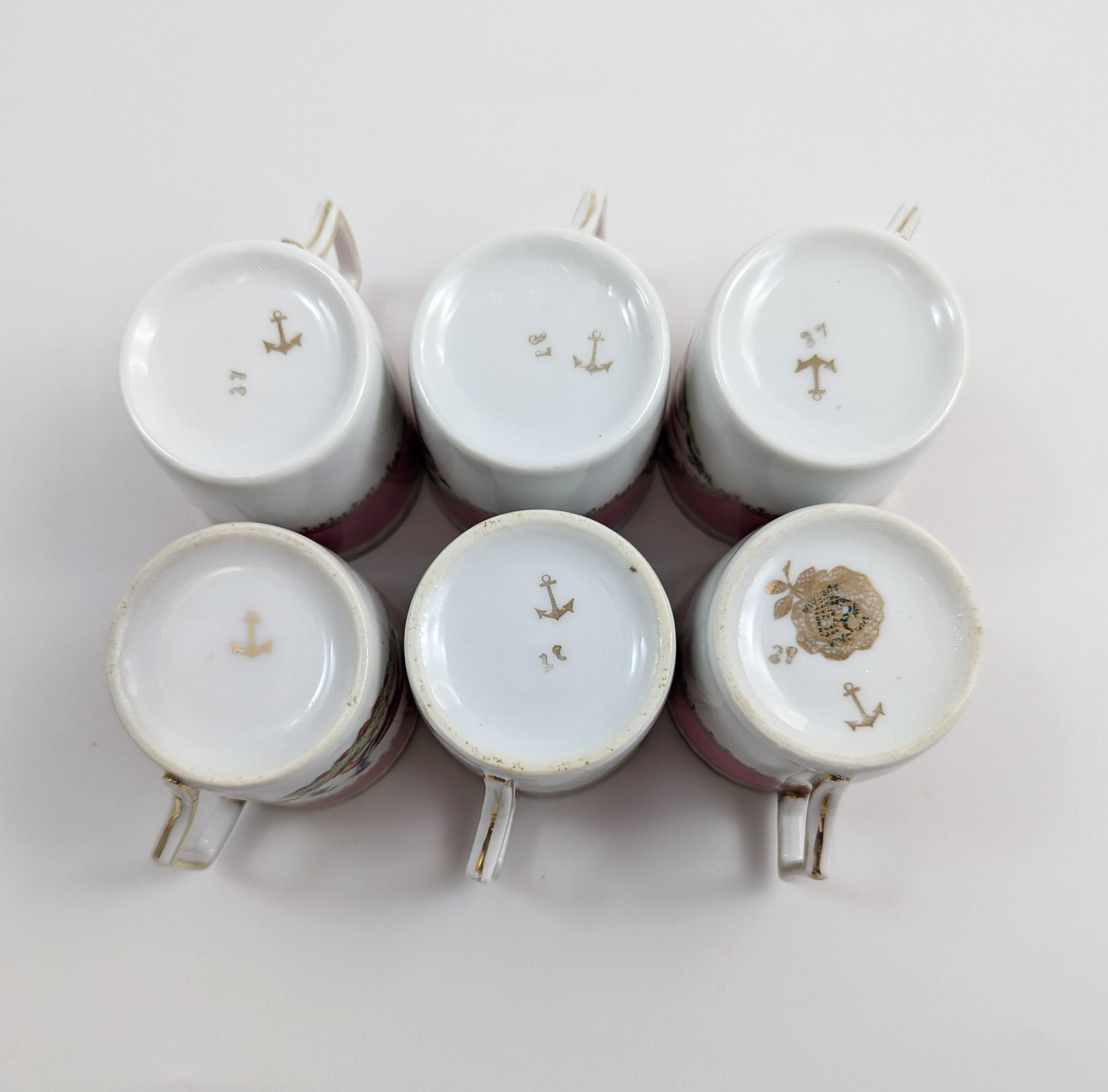Victoria Austria Porcelain Coffee Set: Hand-Painted Grouse & Butterflies, Rose Pink, 1910s