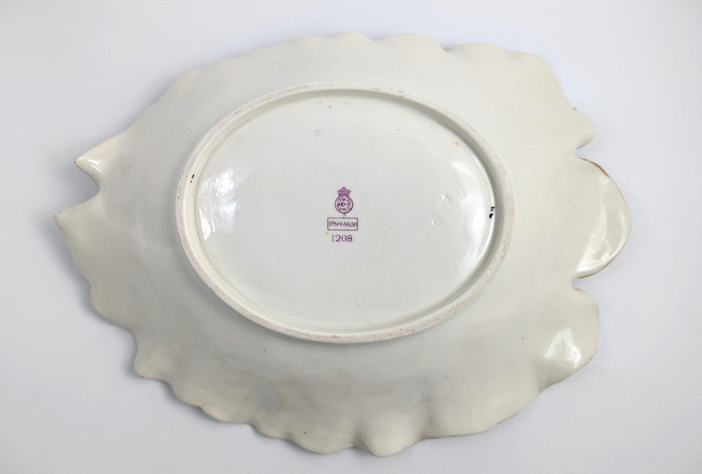 Royal Worcester Hand-Painted and Gilt Porcelain Floral Leaf Dish, 1887