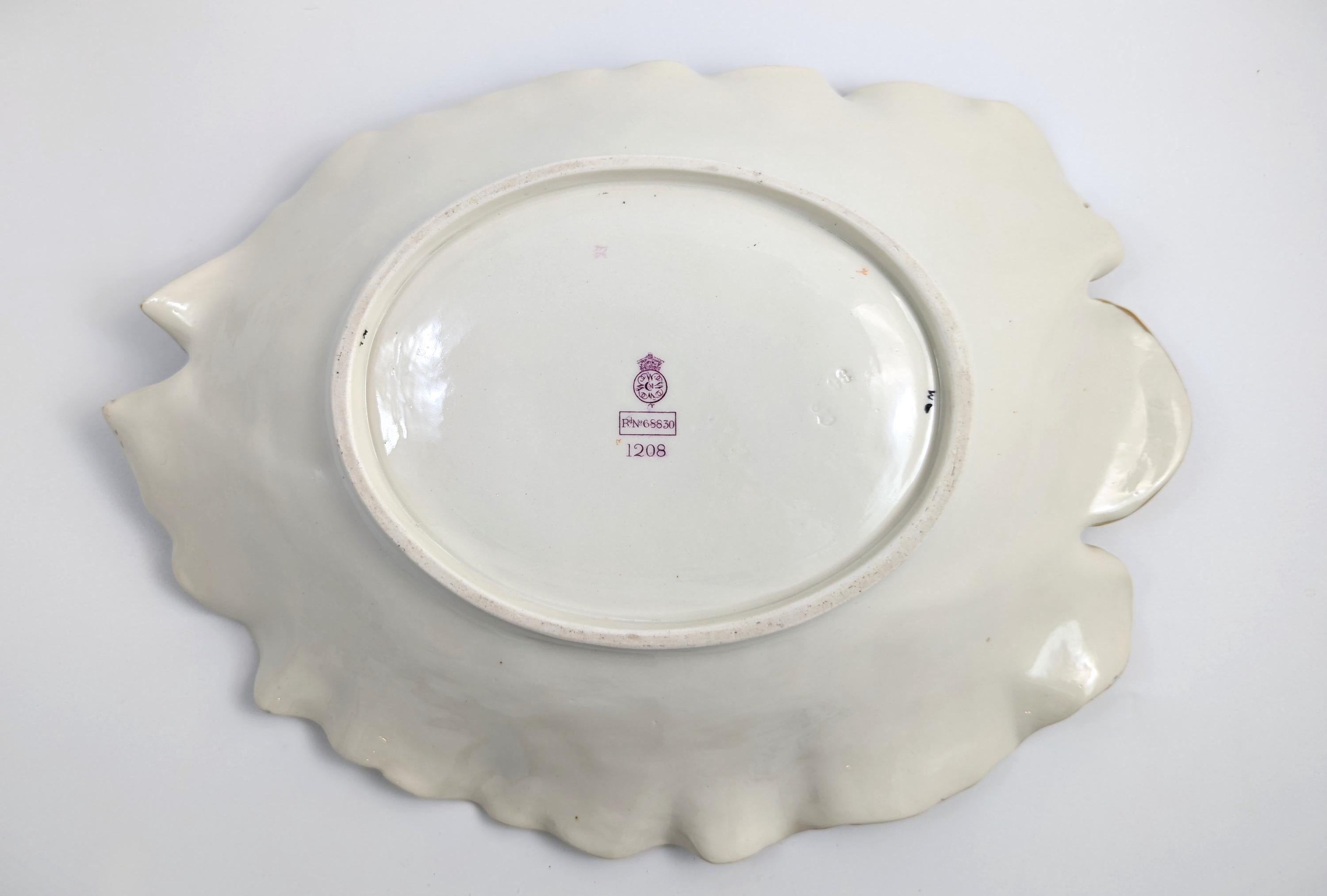 Royal Worcester Hand-Painted and Gilt Porcelain Floral Leaf Dish, 1887