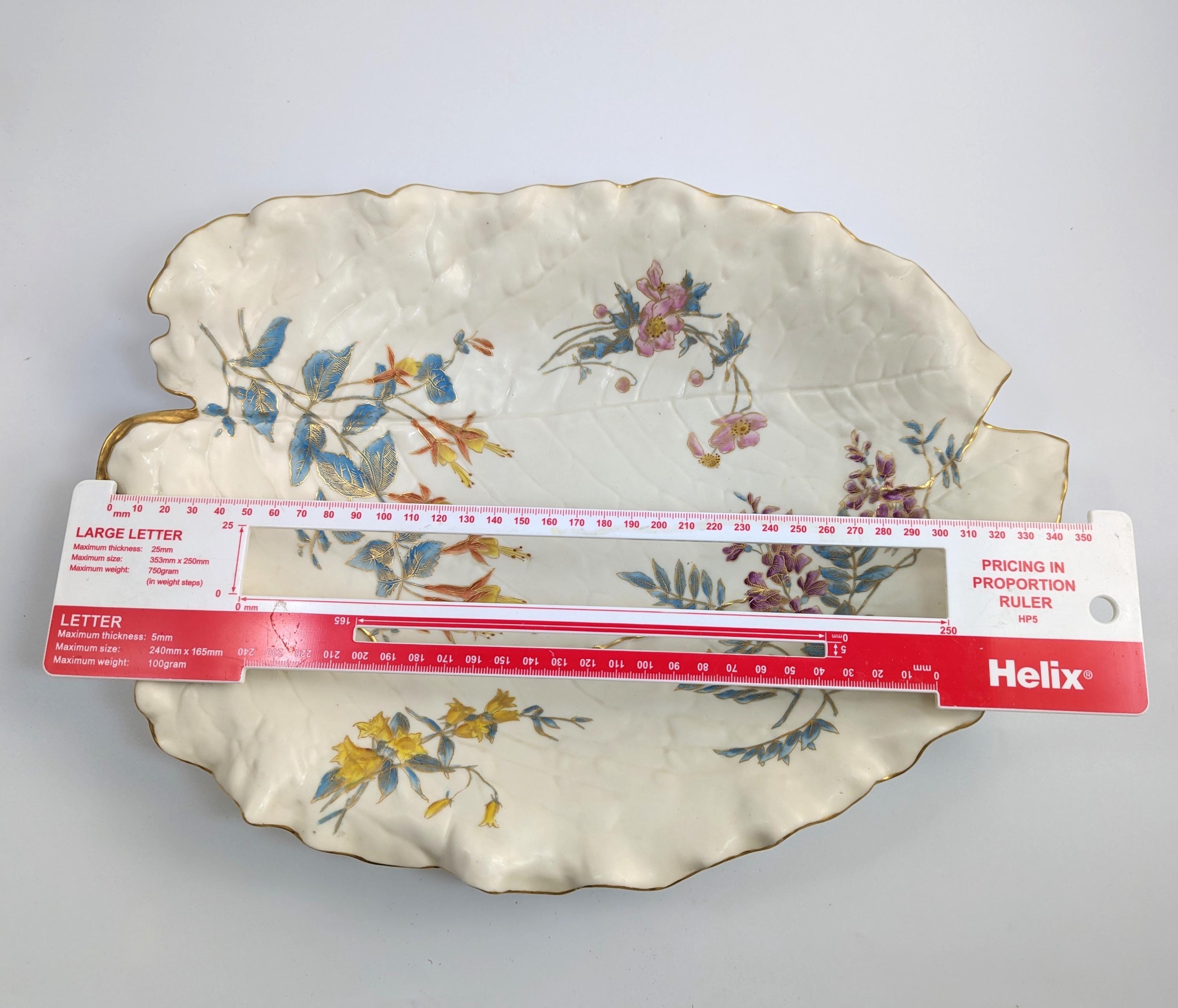 Royal Worcester Hand-Painted and Gilt Porcelain Floral Leaf Dish, 1887