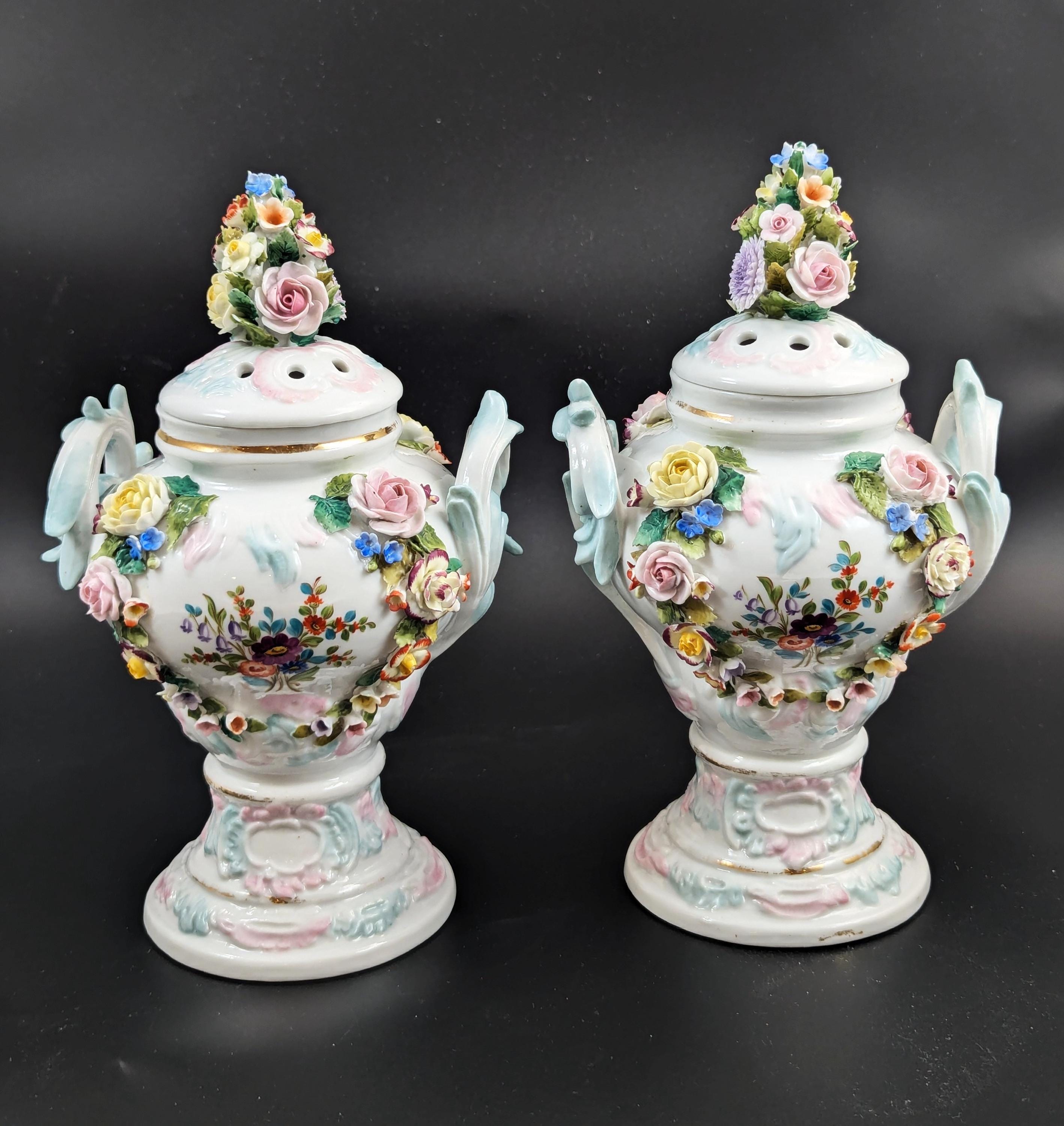 Sitzendorf Porcelain Potpourri Vases, Dresden, c. 1885