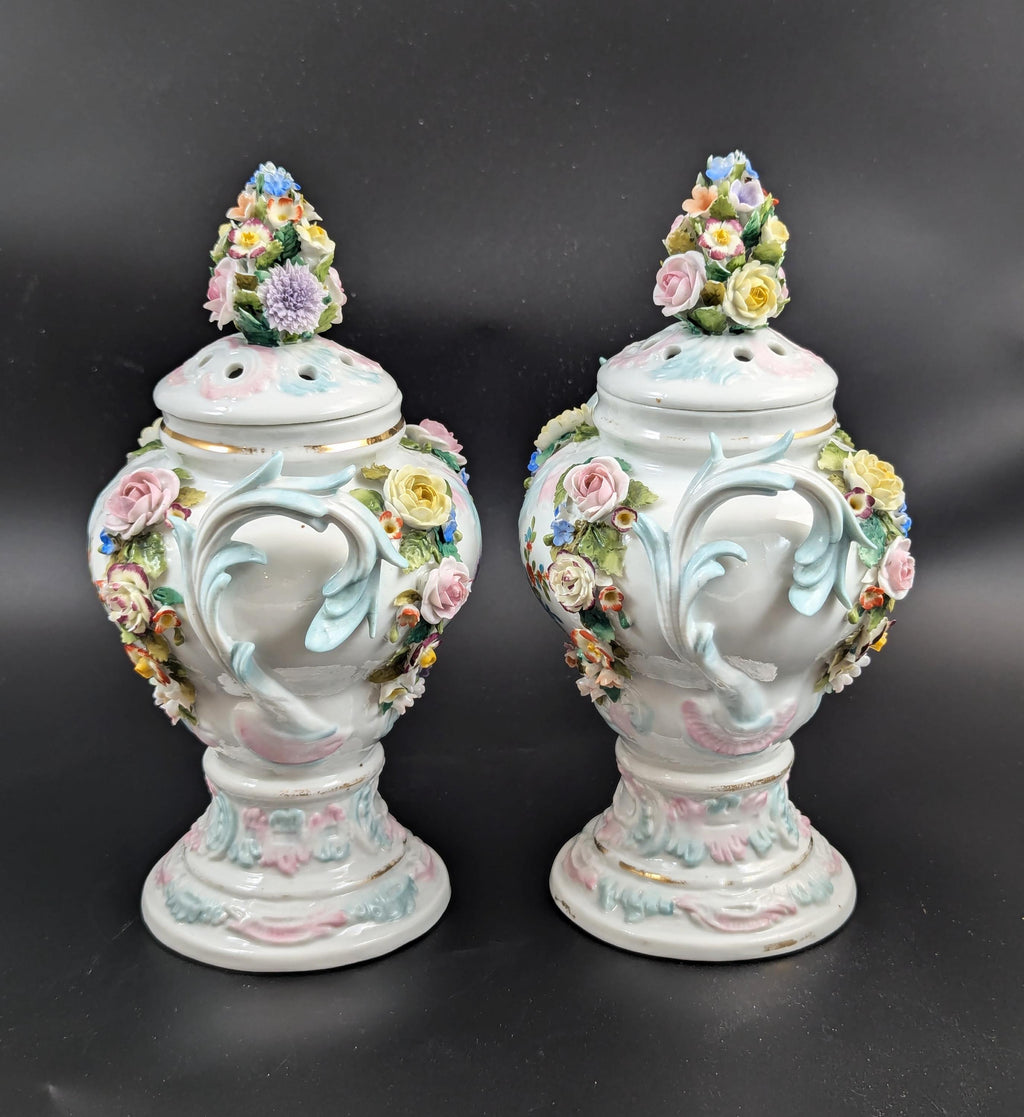 Sitzendorf Porcelain Potpourri Vases, Dresden, c. 1885