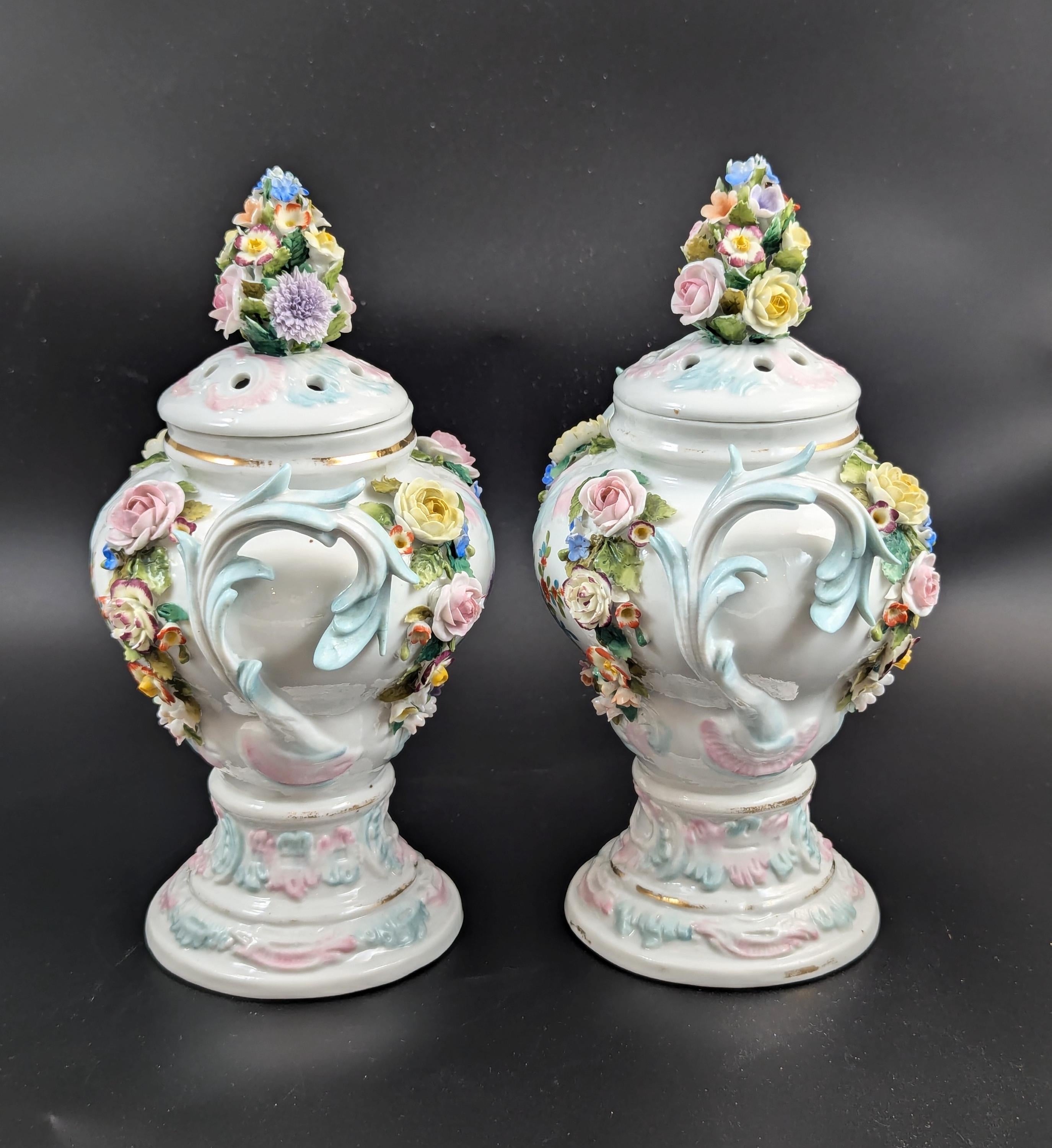 Sitzendorf Porcelain Potpourri Vases, Dresden, c. 1885